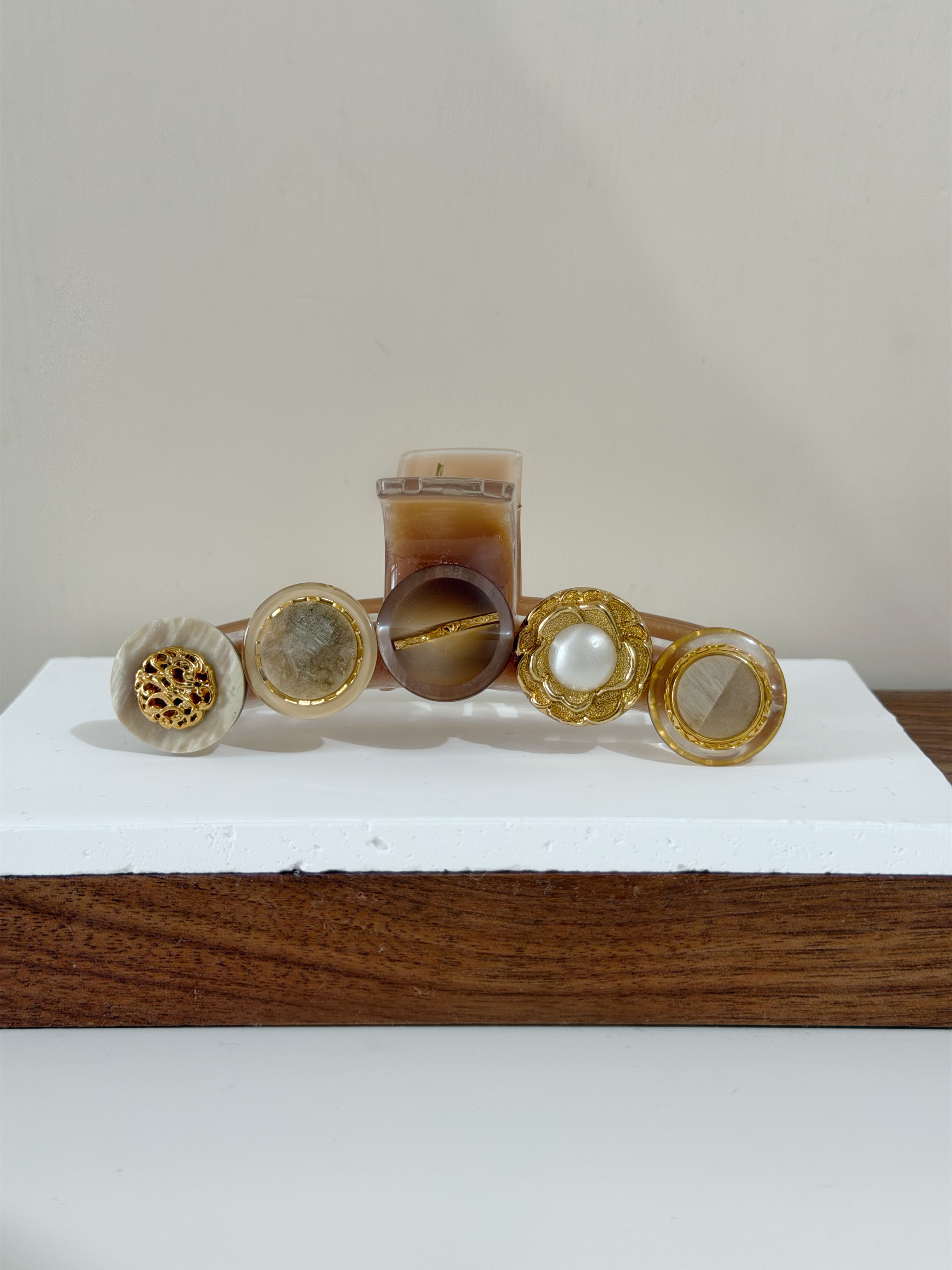 復古鈕扣髮夾/暗粉橙色 11cm長