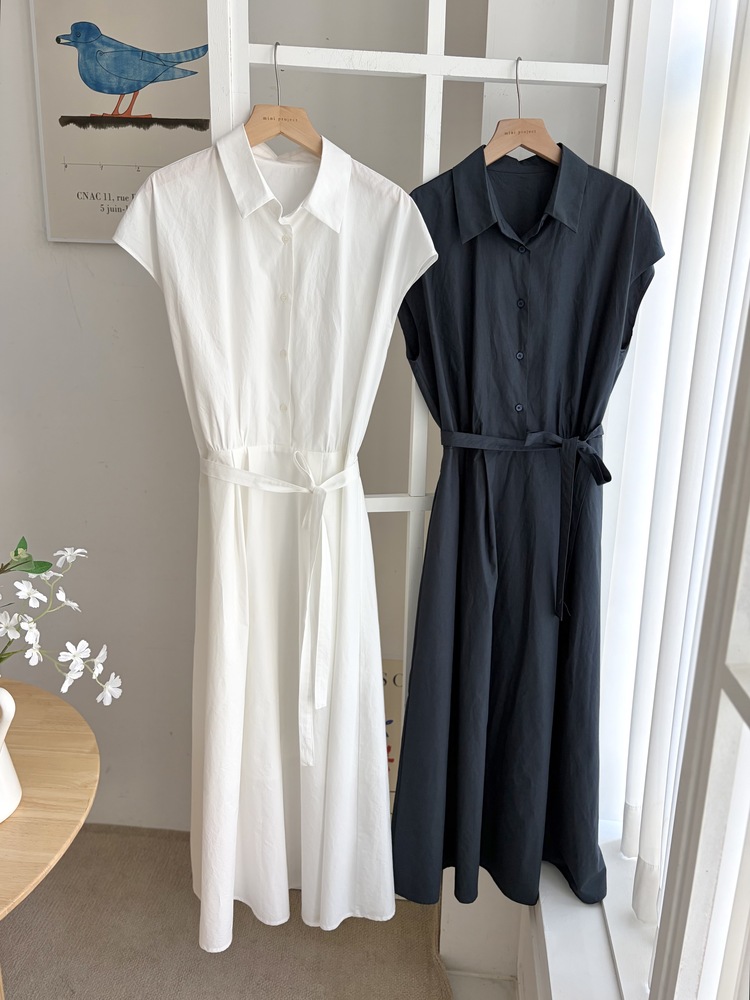 Elasticated Waist Shirt Dress (White)