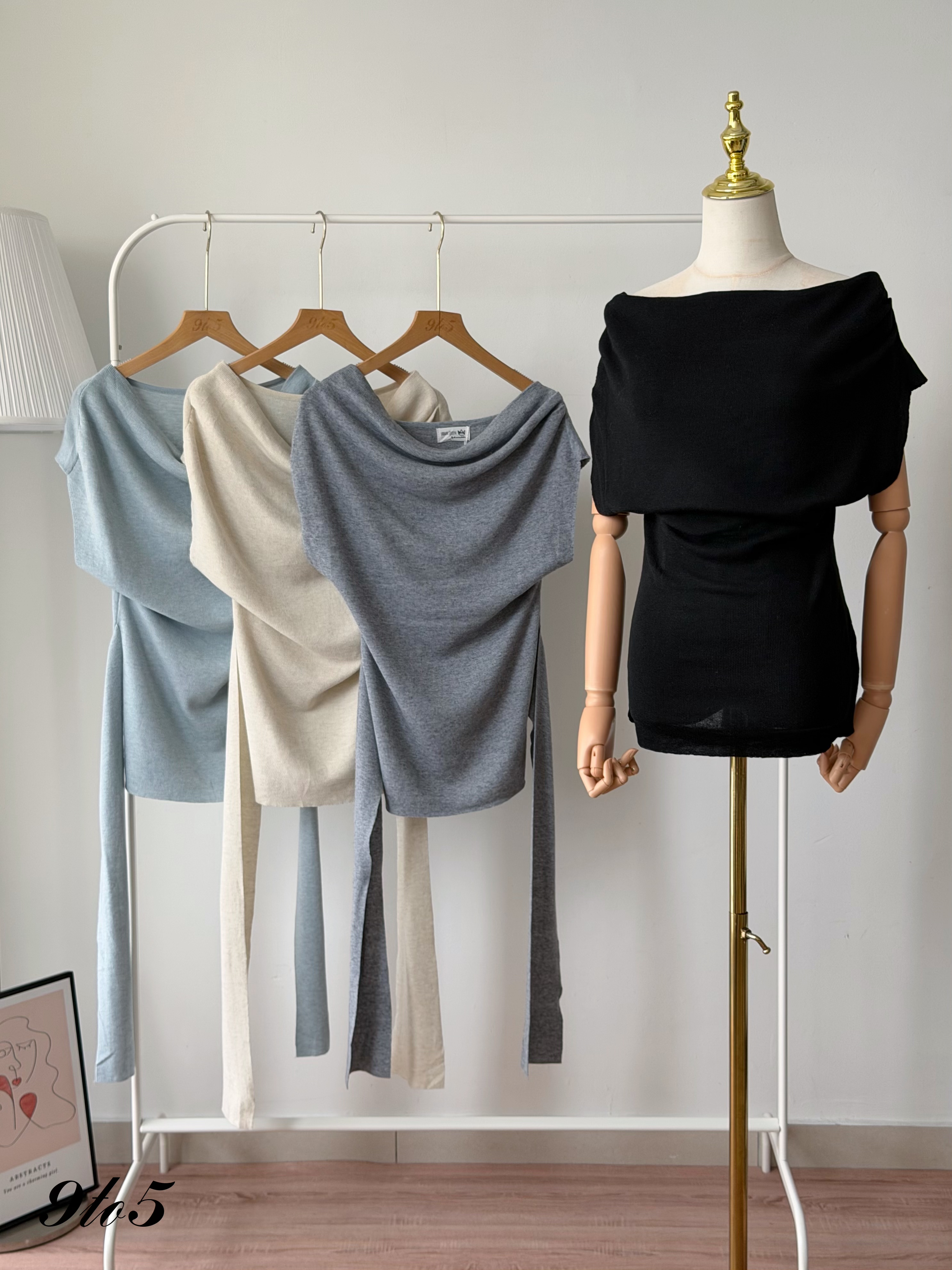 T4525 Boat Neck Tie-waist Knit Top - 4 Colors 