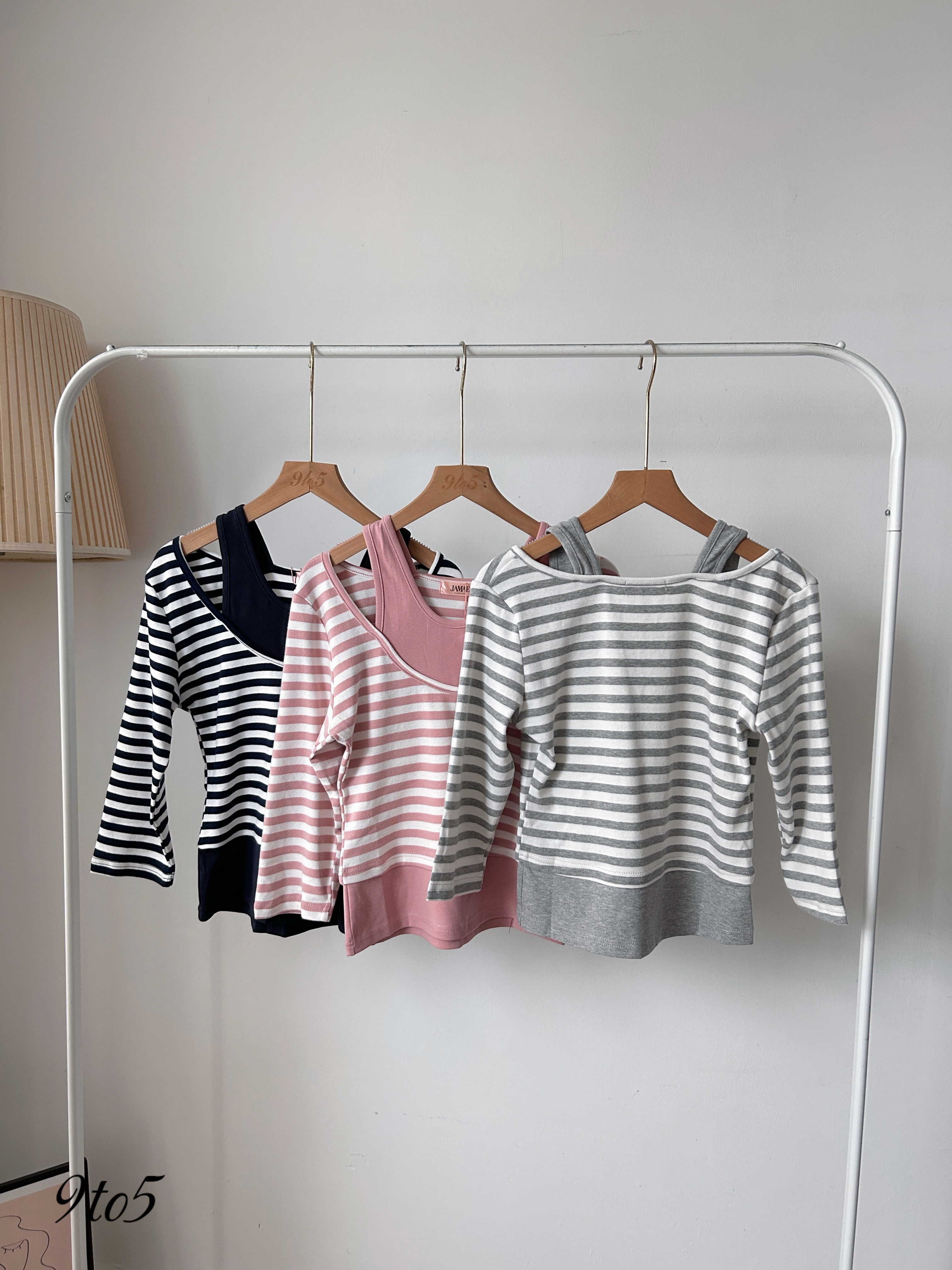 T4018 Fake 2pcs Stripes Tee - 3 Colors 