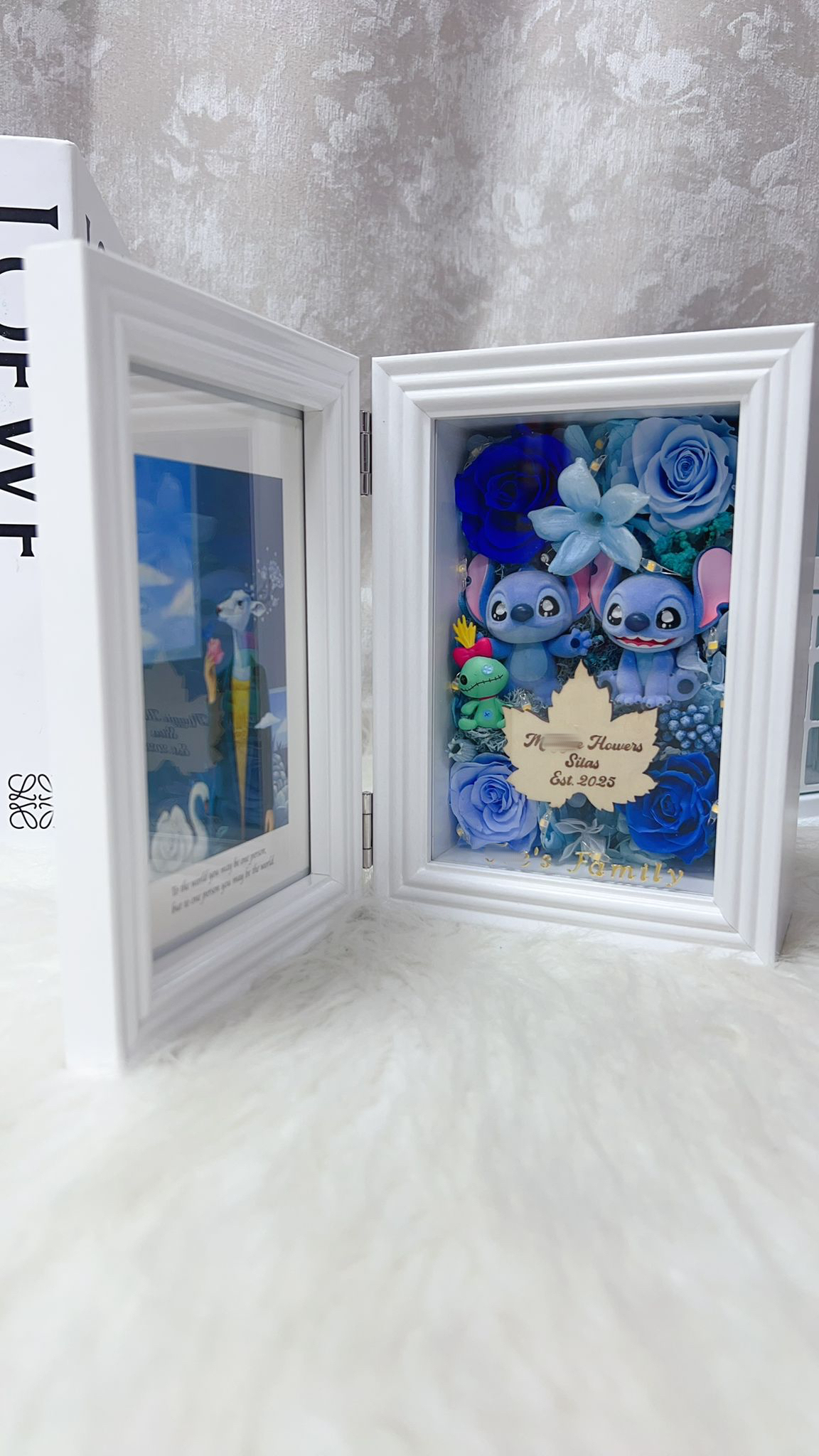 史迪仔仔藍玫瑰永生花4R相架