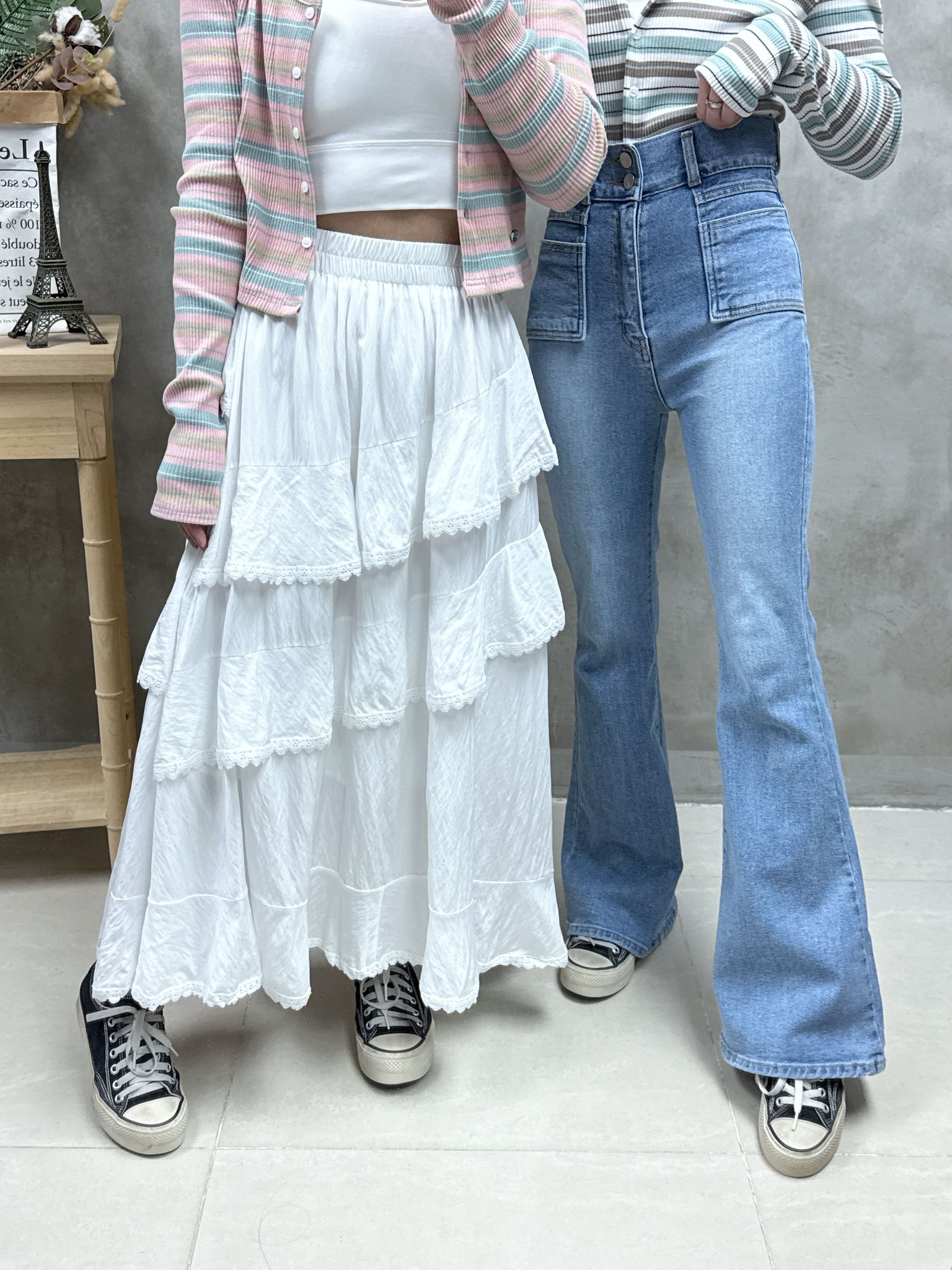 C18 雙鈕高腰喇叭褲