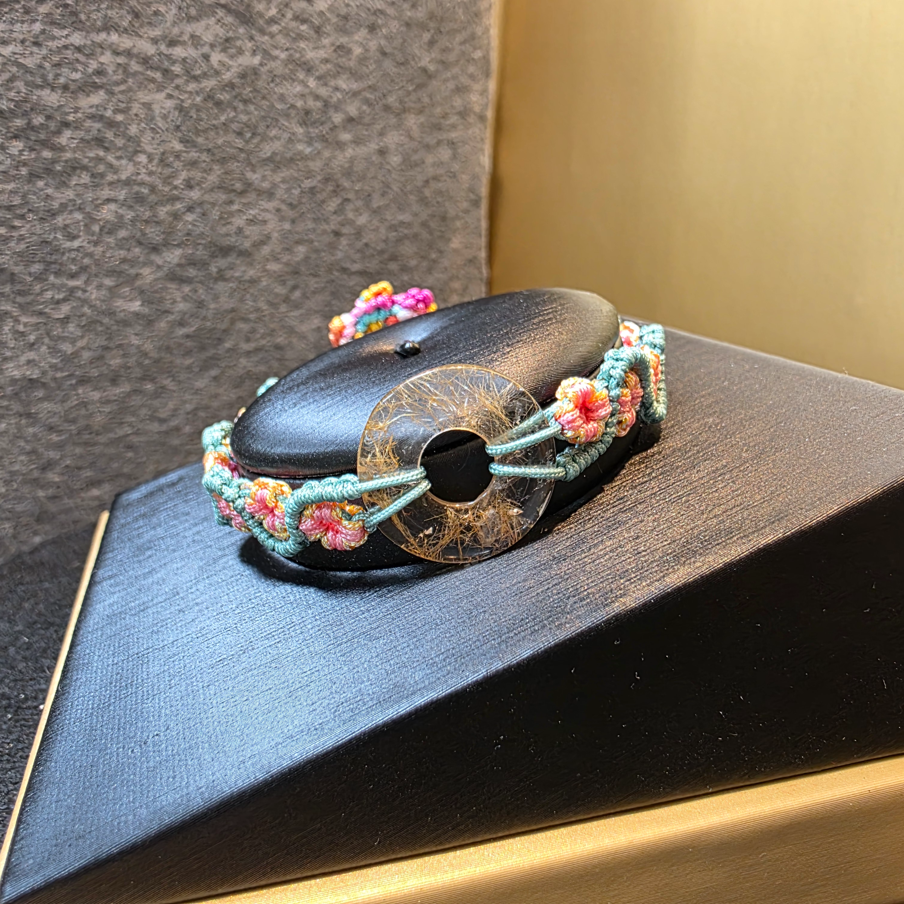 髮晶平安扣織繩手鏈