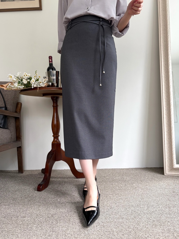 Double-Loop String Belt Skirt (Grey)