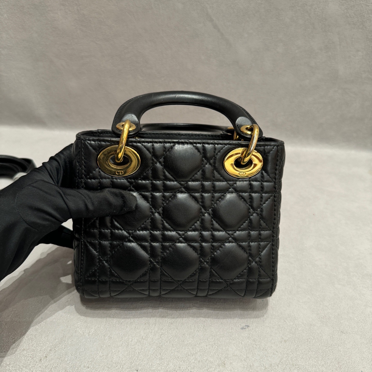 【預訂貨品】Dior Lady Dior三格黑金羊皮戴妃包