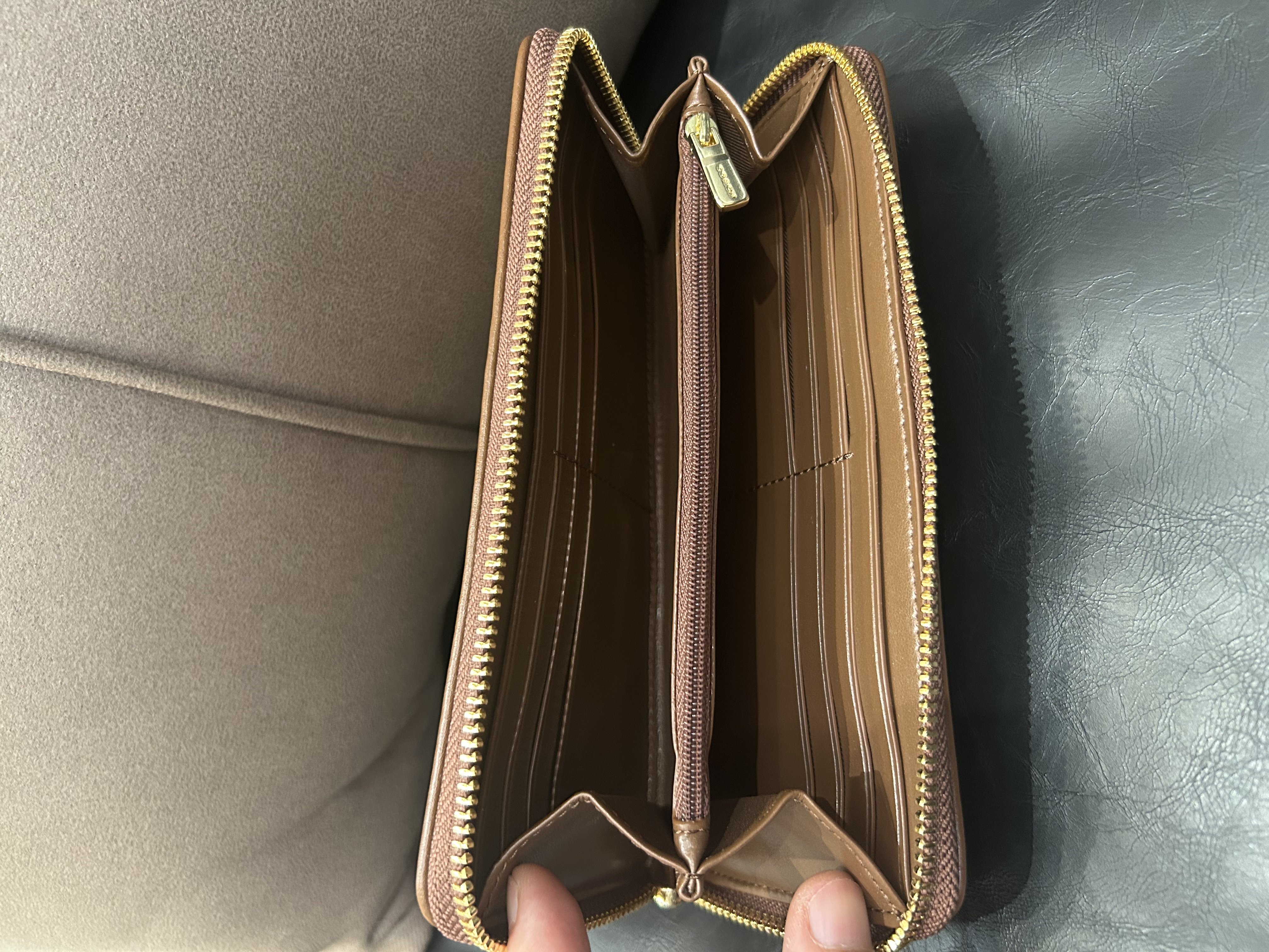 Coach Long Zip Around Wallet in signature canvas 100% Authentic, 99%New