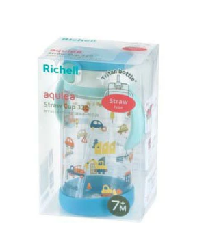 RICHELL Aqulea兒童吸管杯320ml (粉藍車子)