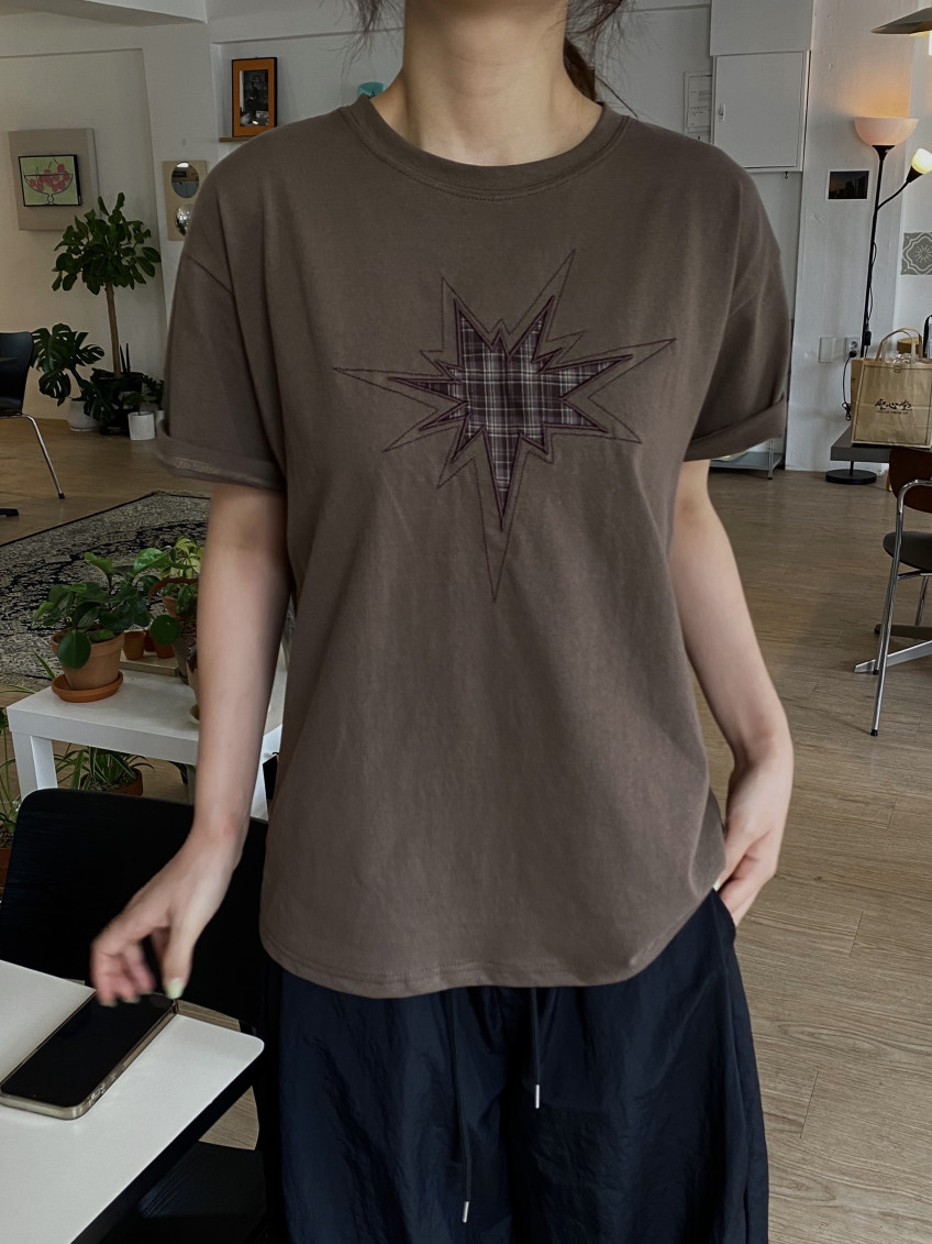 Plaid Star Patchwork Oversized Tee