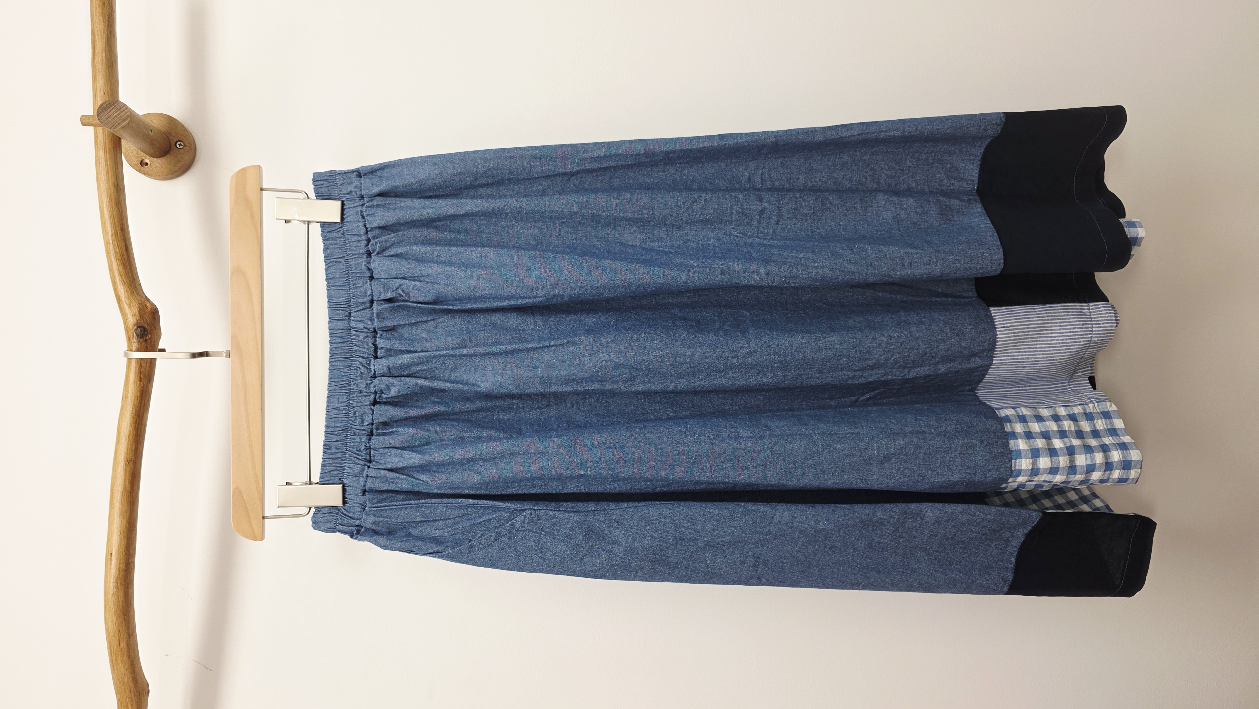 韓國藍拼布邊橡筋牛仔裙