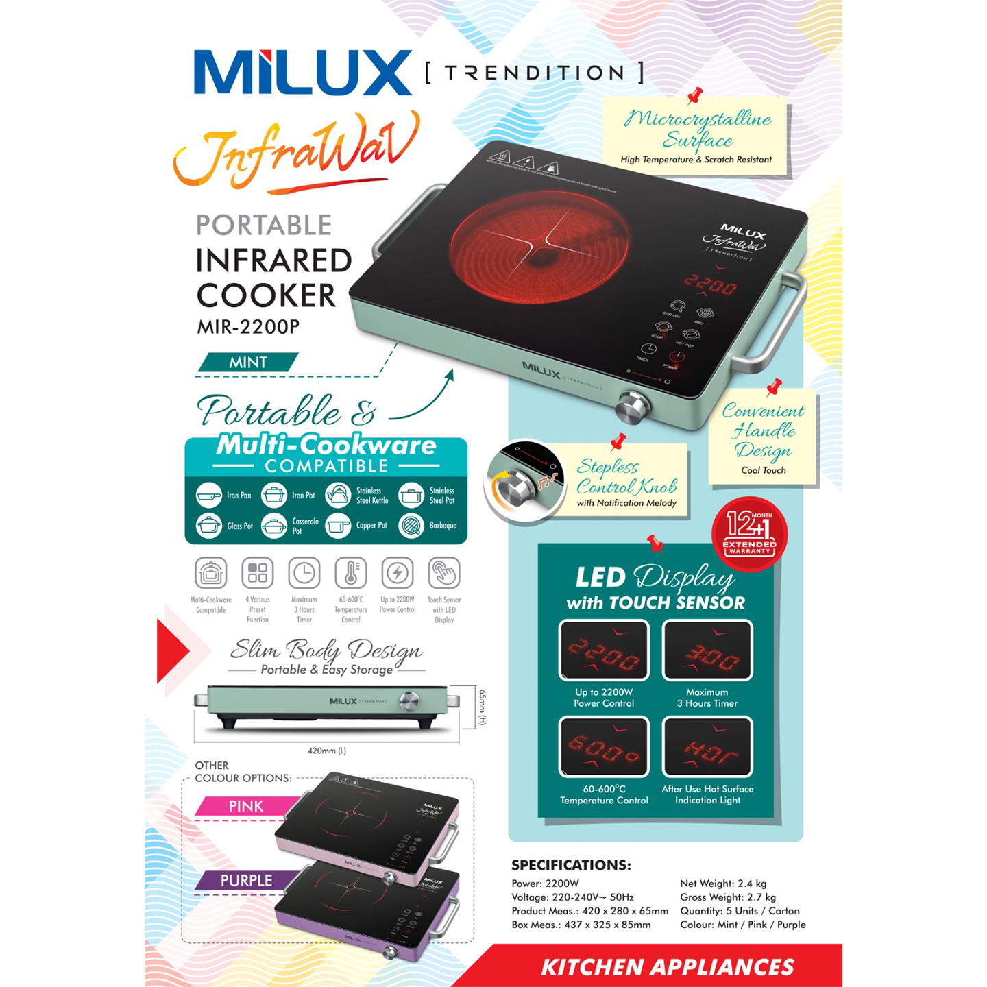 Milux 2200W Ceramic Infrared Cooker (MIR-2200PM)