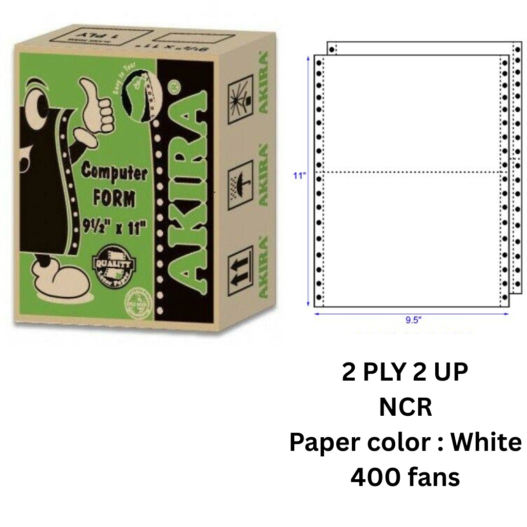 AKIRA Computer Form 9.5″ × 11″ 2-ply 2-up NCR (White) - 400 Fans