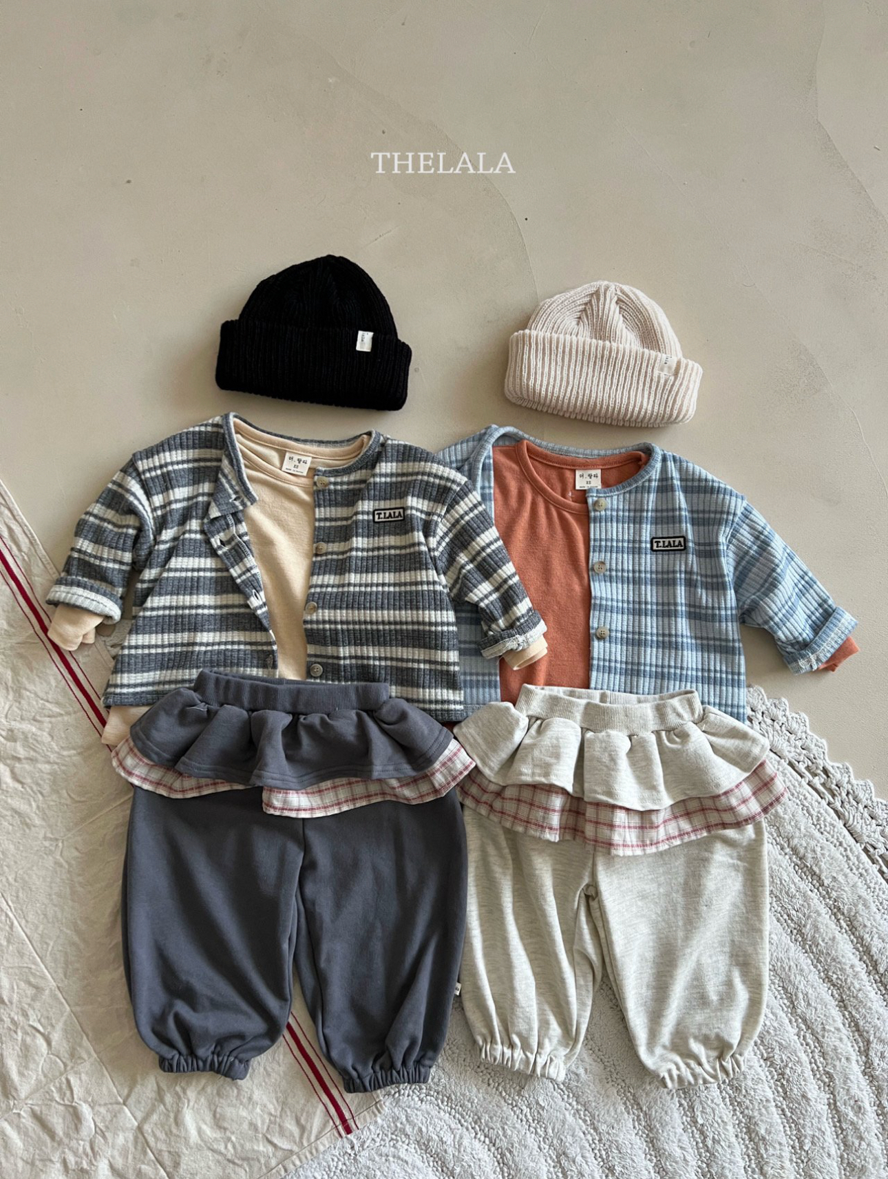 🌸預訂 韓國直送🌸🇰🇷THELALA兩色格紋疊層荷葉邊束腳褲