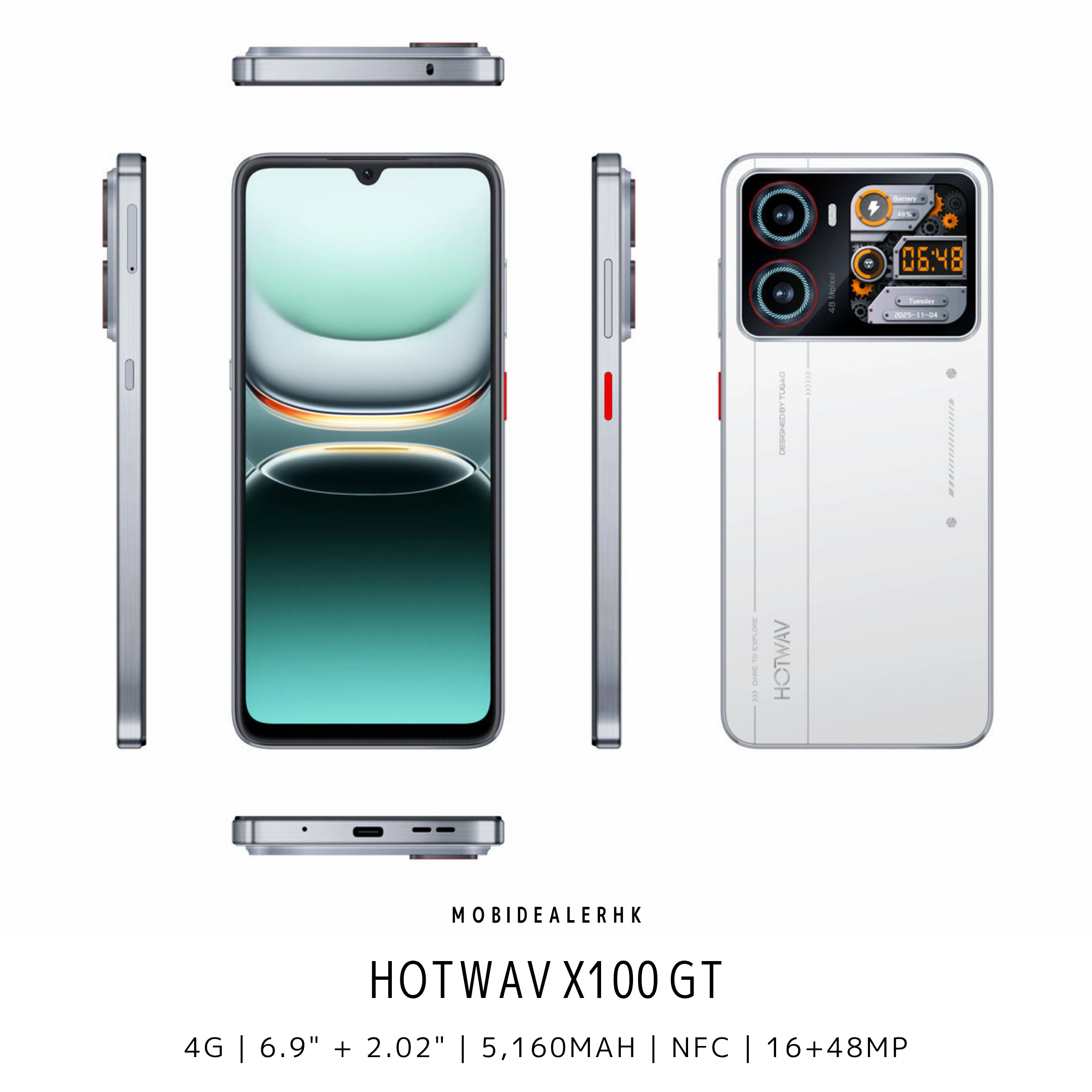 Hotwav X100 GT | 4G | 智能手機 | 6.9吋主屏 + 2.02吋副屏 | 48MP主鏡頭 | NFC