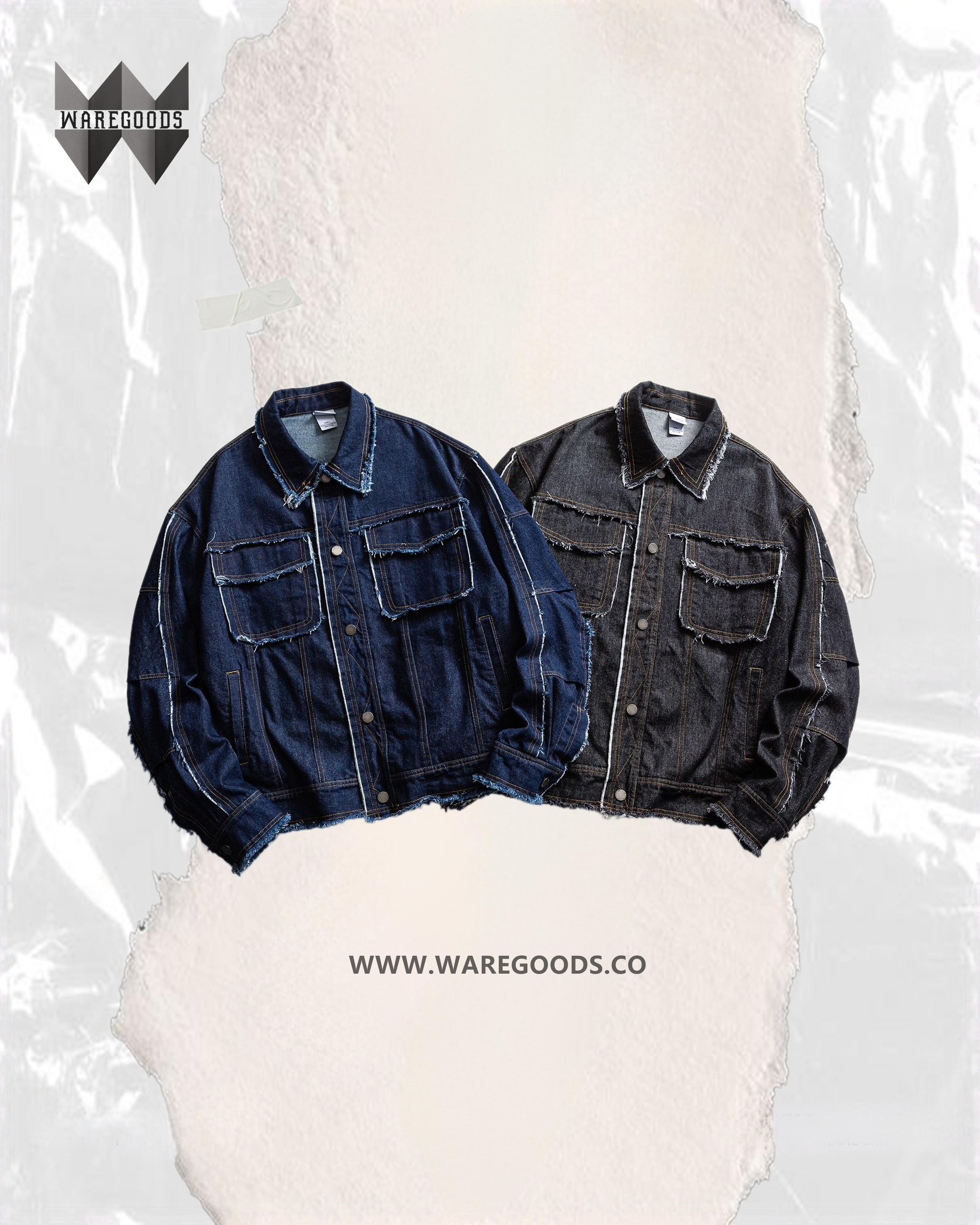 W0378復古洗水毛邊牛仔外套