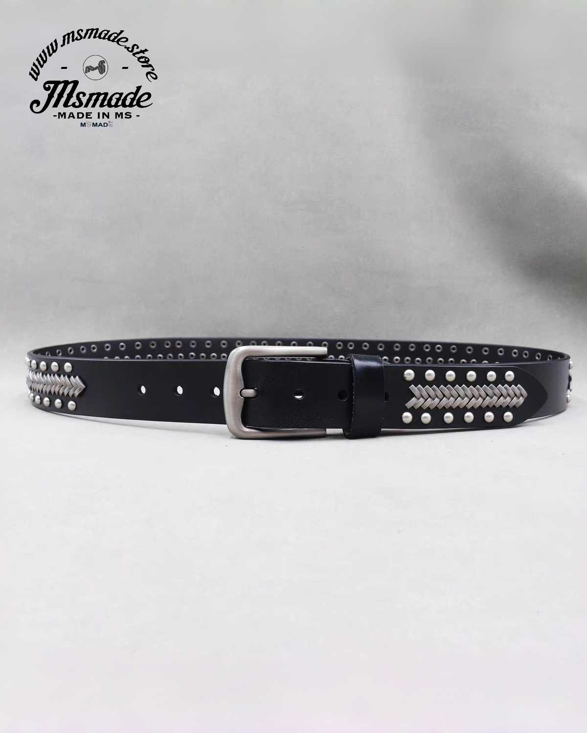 M011復古鍋釘二層牛皮皮帶