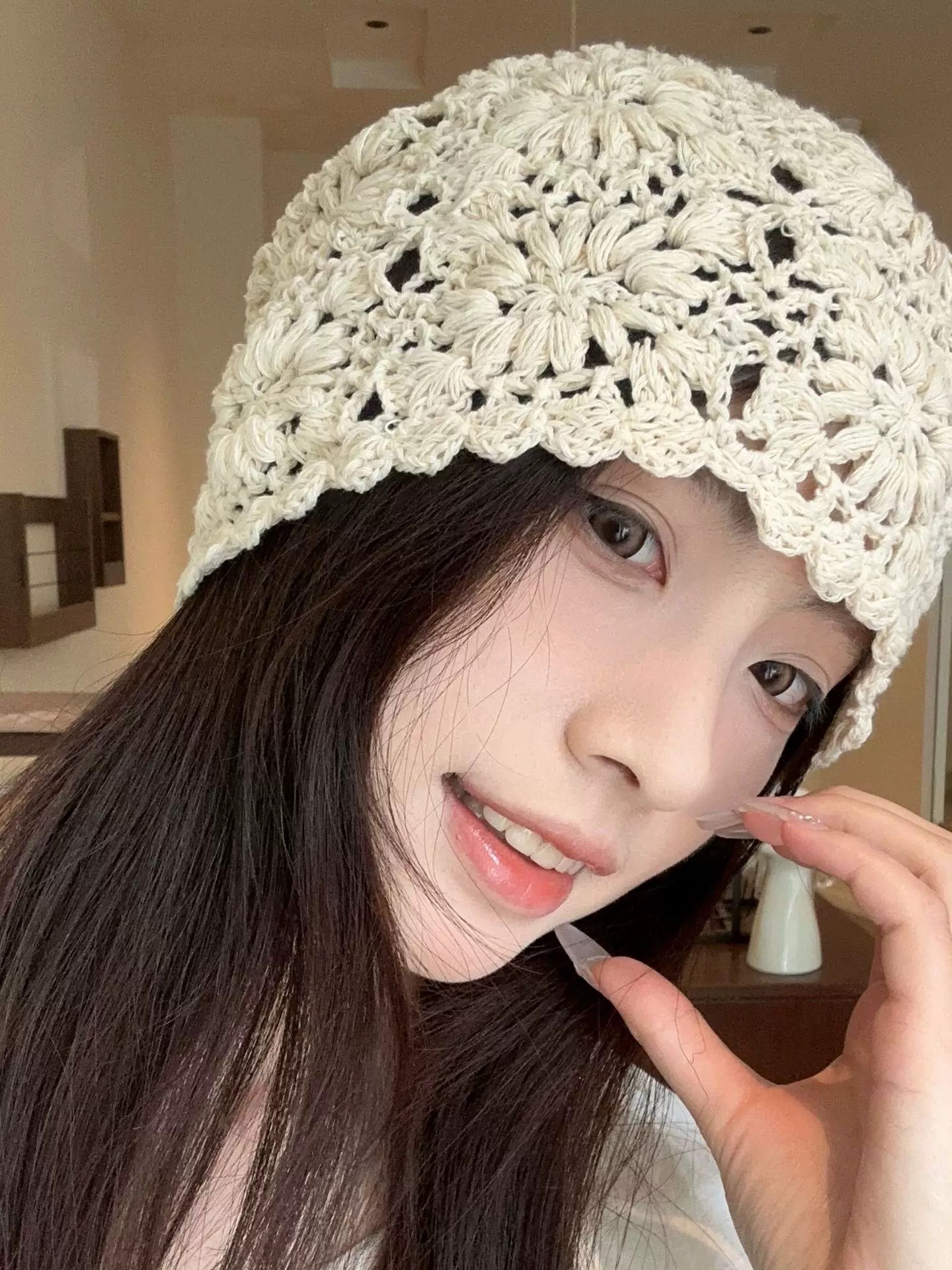 HT207钩花针织头帽