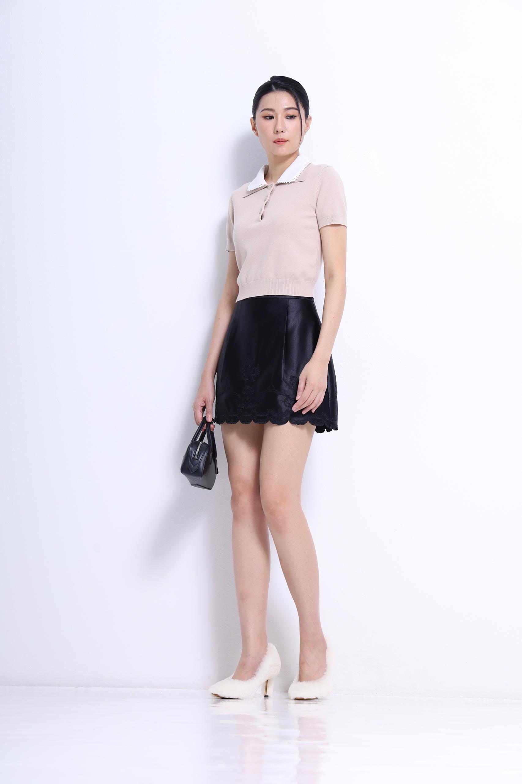 CB2761 DOUBLE COLLARED KNIT CROP TOP