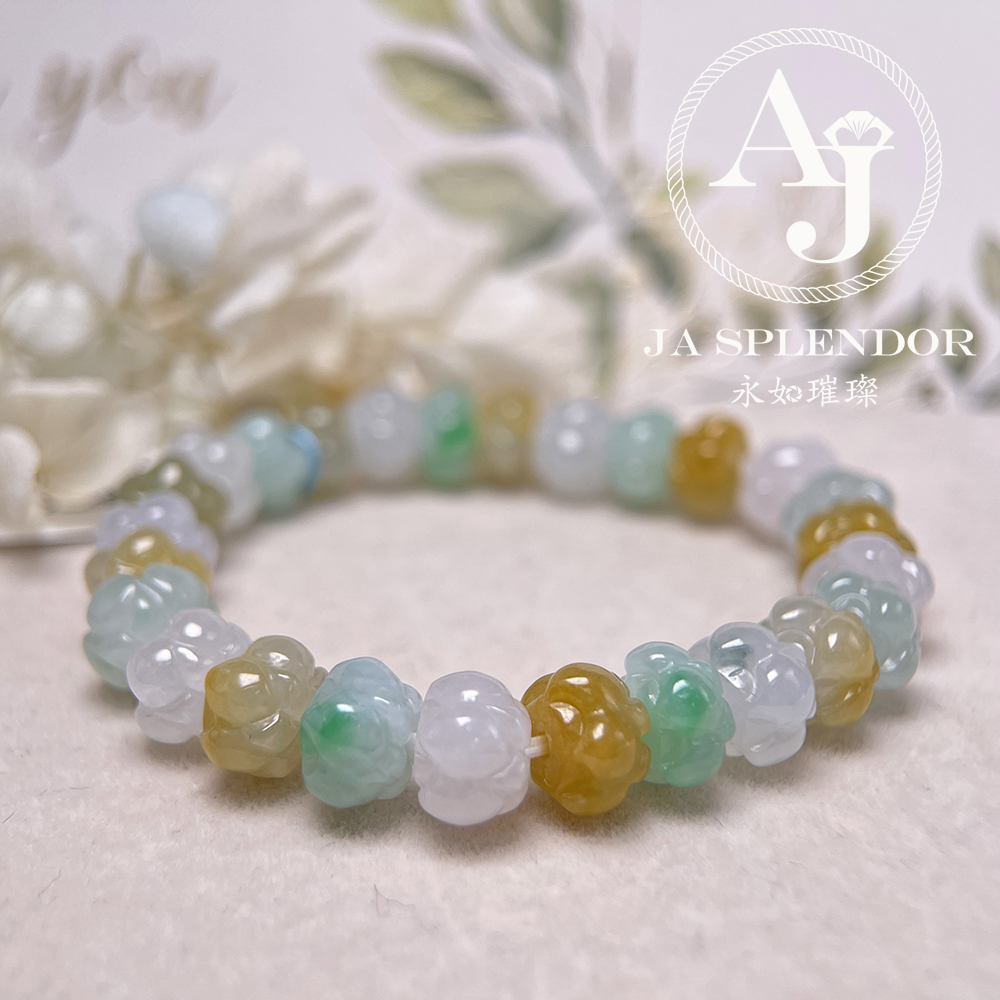 JB-254 - 冰種三彩福祿壽招貴人年年有餘蓮花手串