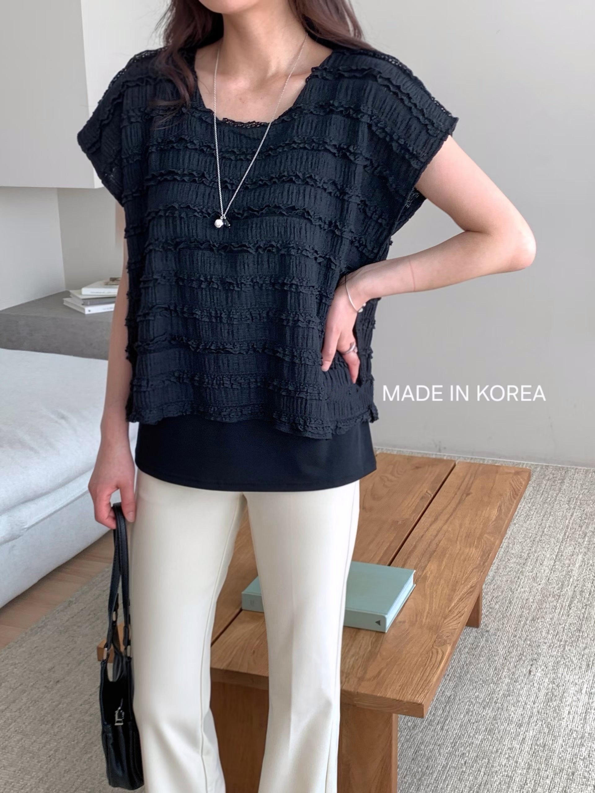 G6280 韓國🇰🇷壓紋假兩件top