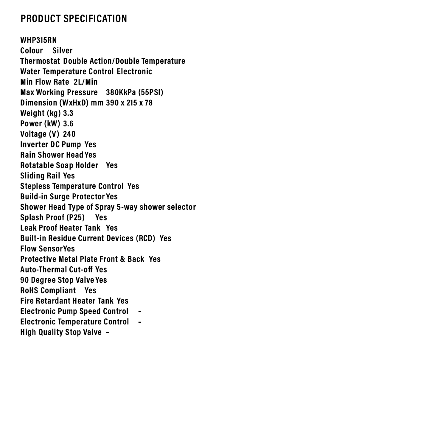 Sharp DC Pump Rainshower Water Heater (WHP315RN)