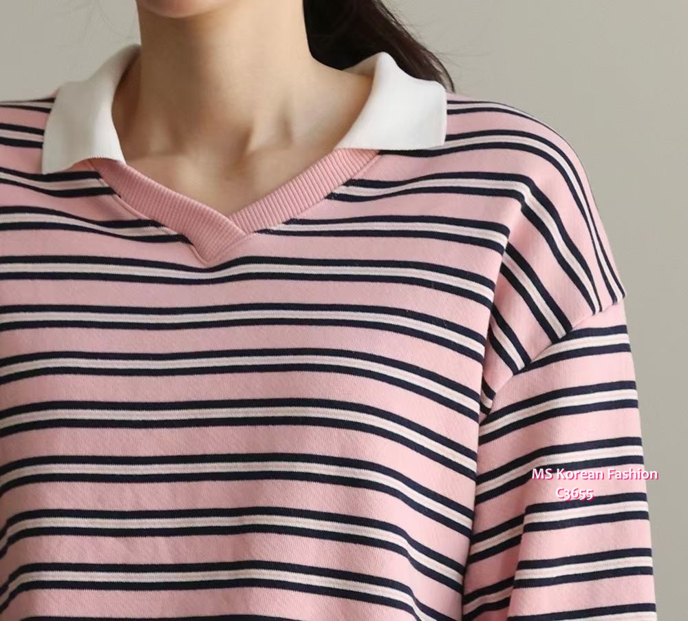 C3655 韓國🇰🇷靚色反領橫間top