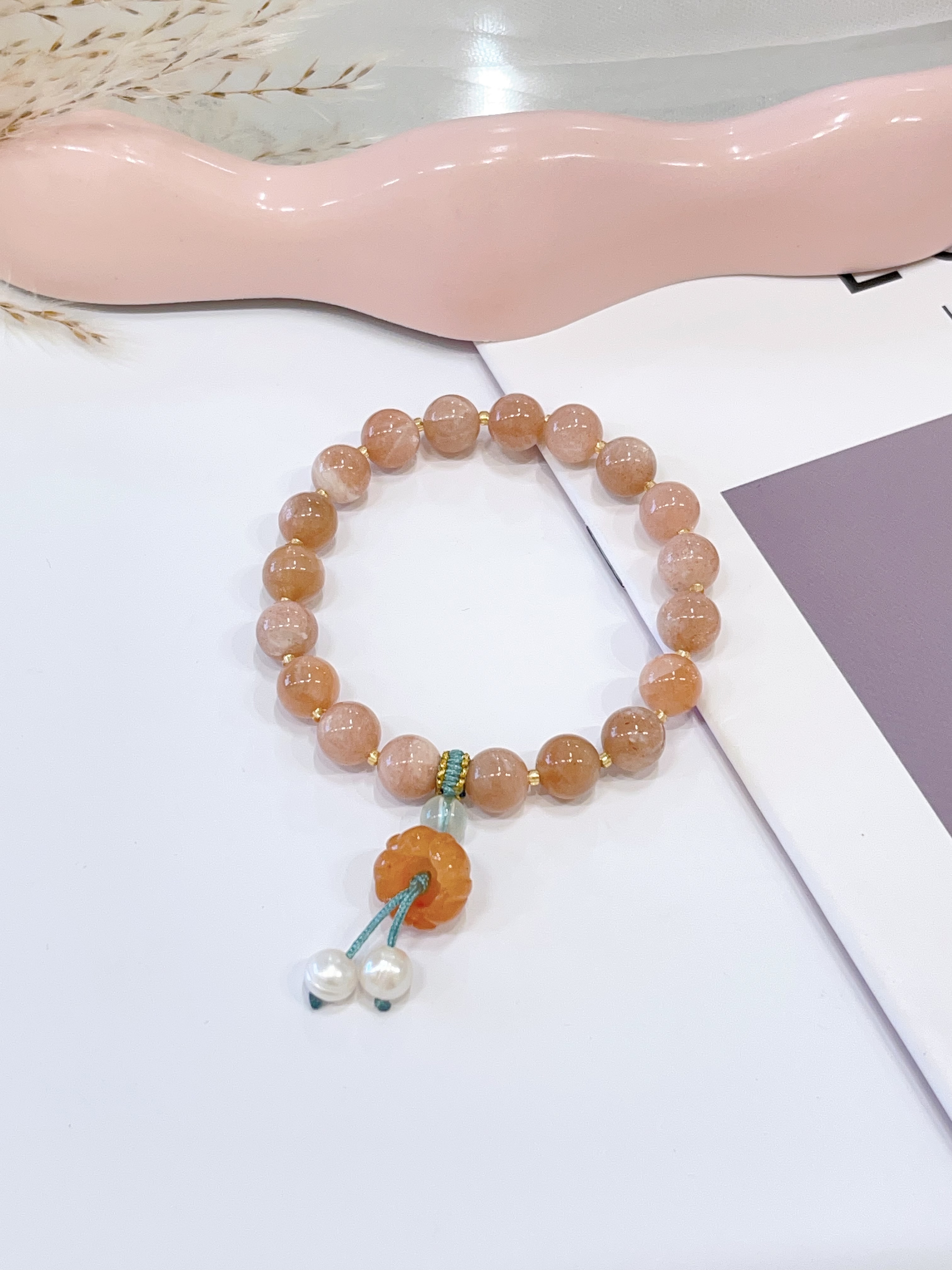 🌞🤍 太阳石 × 白水晶 × 珍珠手串 Sunstone, Clear Quartz & Freshwater Pearl | 8mm