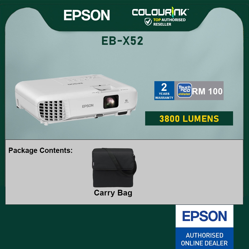 Epson EB-X52 XGA 3800 Lumens 3LCD Split Screen Optical Zoom High Brightness Wireless Business Projector Optional X06 E01