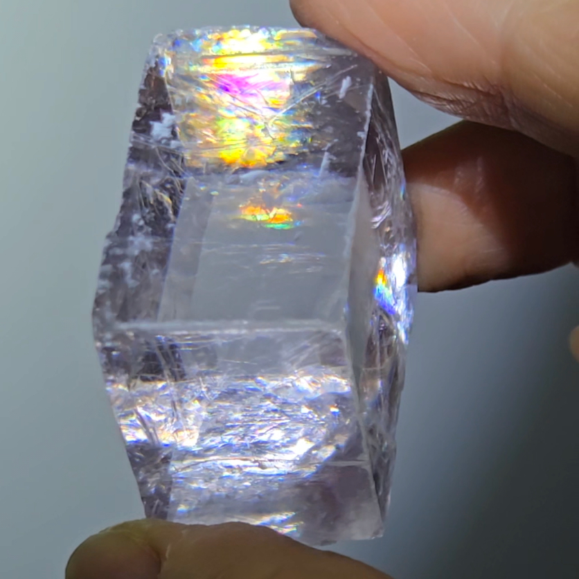 Purple calcite cube with stunning rainbows - PC12