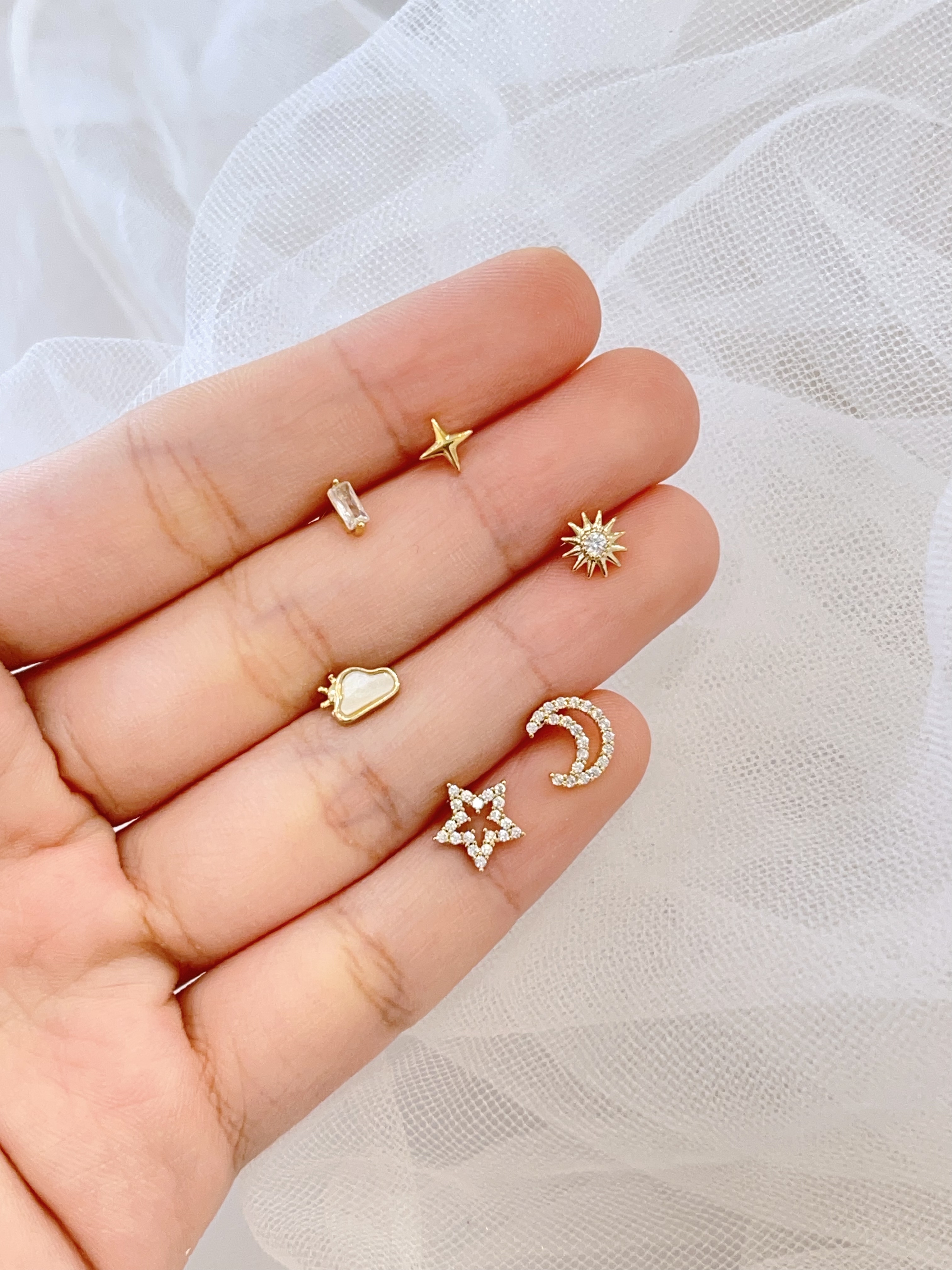 镂空镶钻星月耳环套装