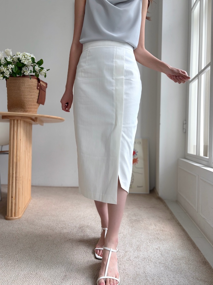 Front Slit Pencil Skirt (White)