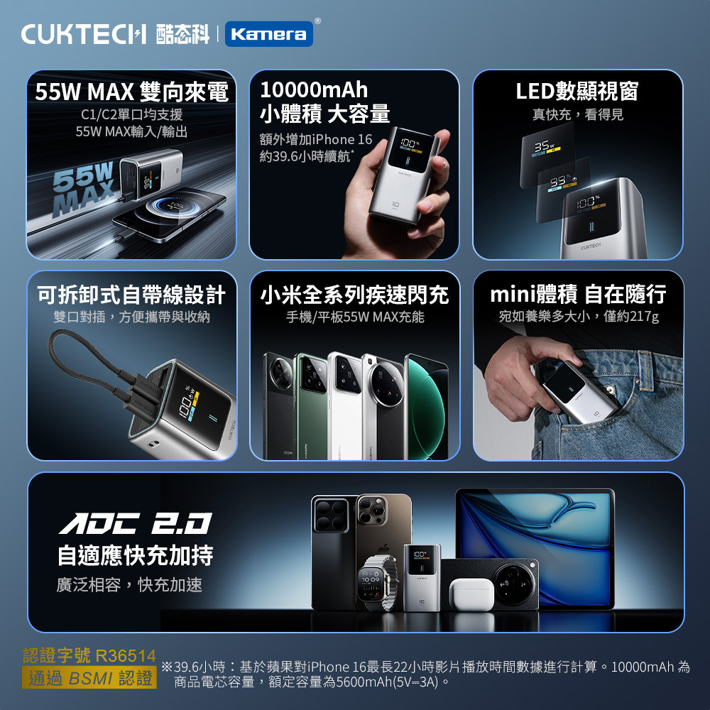 CUKTECH 10 Mini Power Bank | 酷態科 10號Mini行動電源 | 行動電源 | 3C認證 | 10,000mAh | 55W | 217g