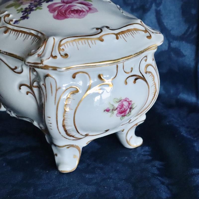 RARE! 1934-1949 Made in Germany JLMenau Graf Von Hennebert Porcelain Large Footed Trinket Box/Treasure Box(MT1705)