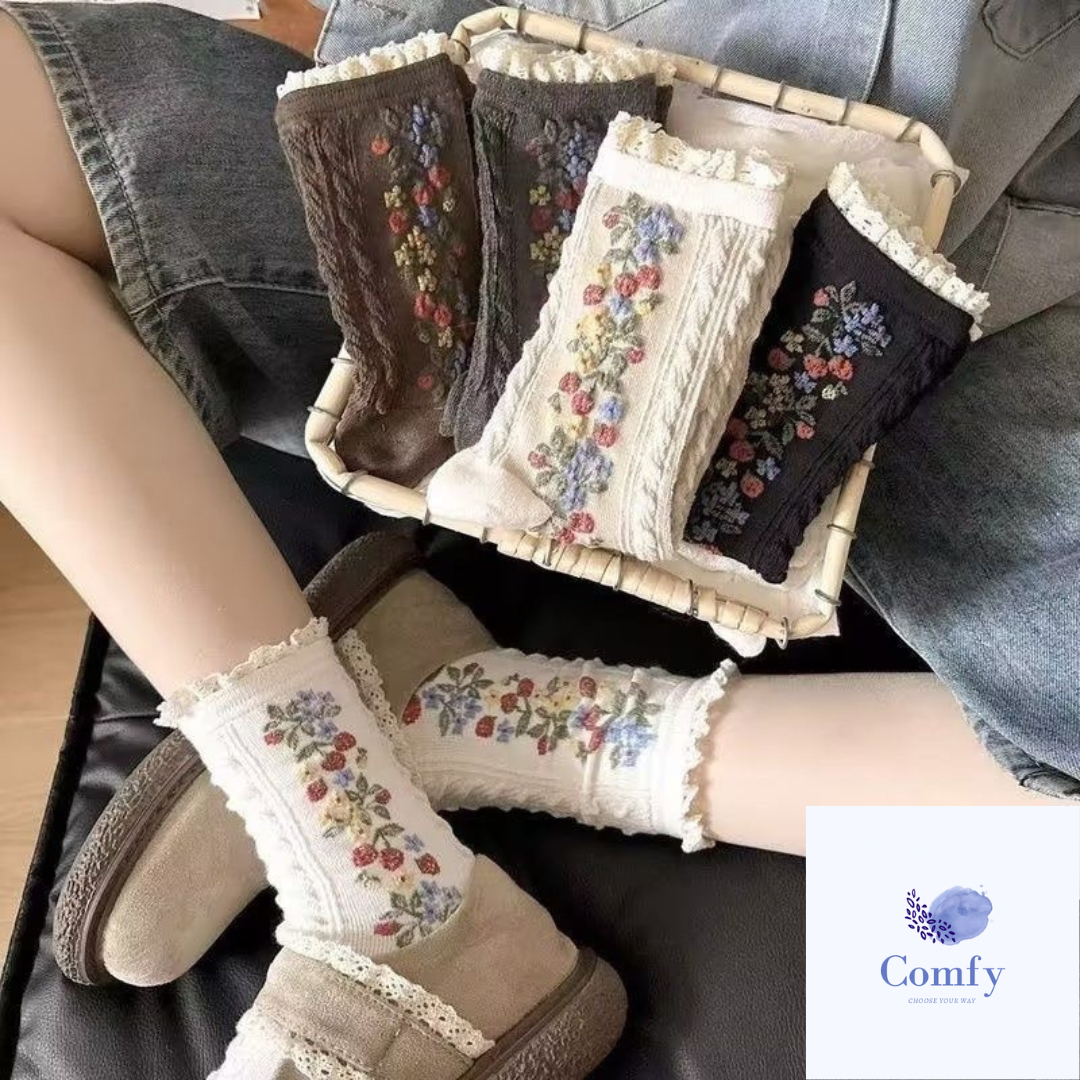 Comfy 莫奈花園喱士中筒襪