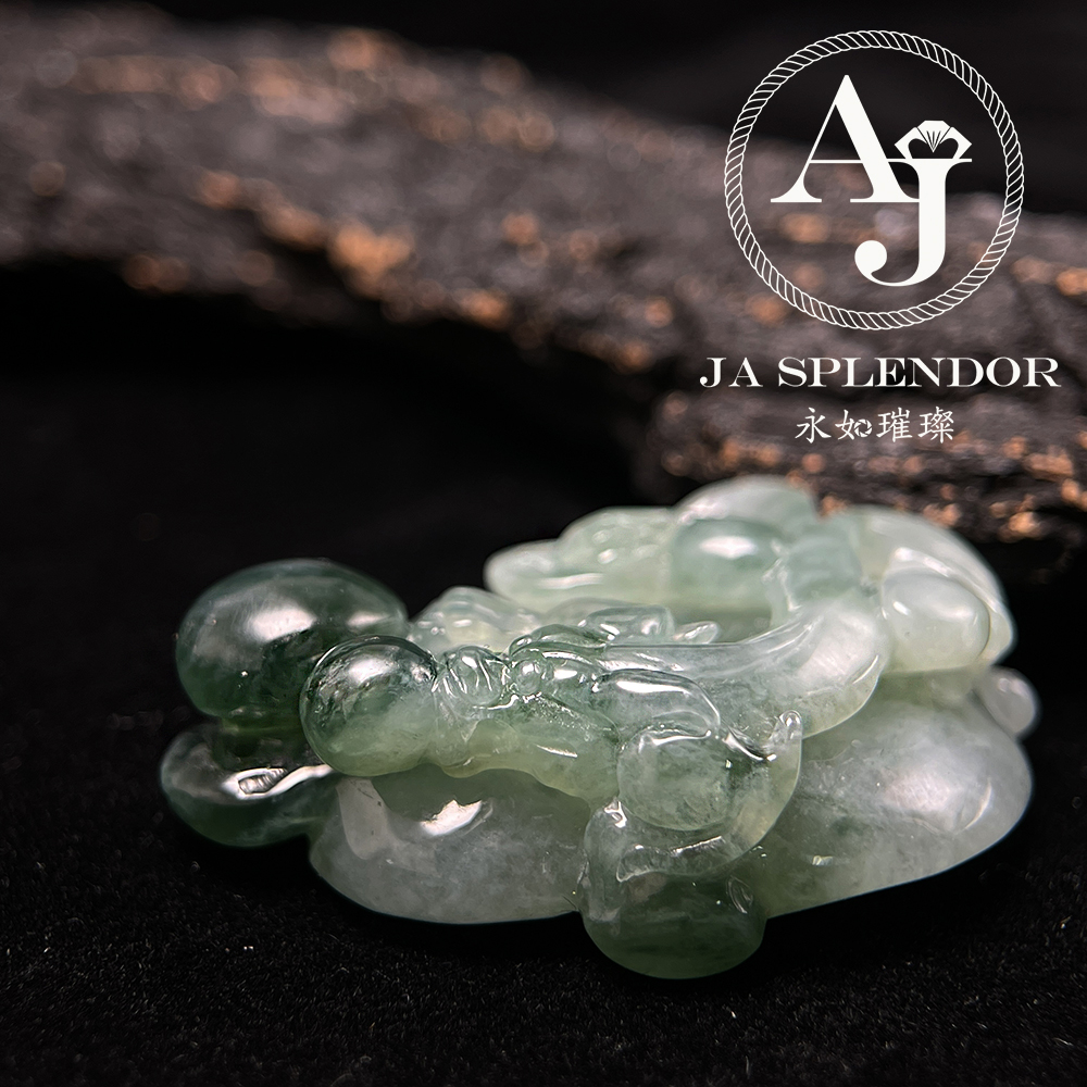 JN-3365 天然翡翠A玉 冰種精雕俏色招財如意貔貅吊墜