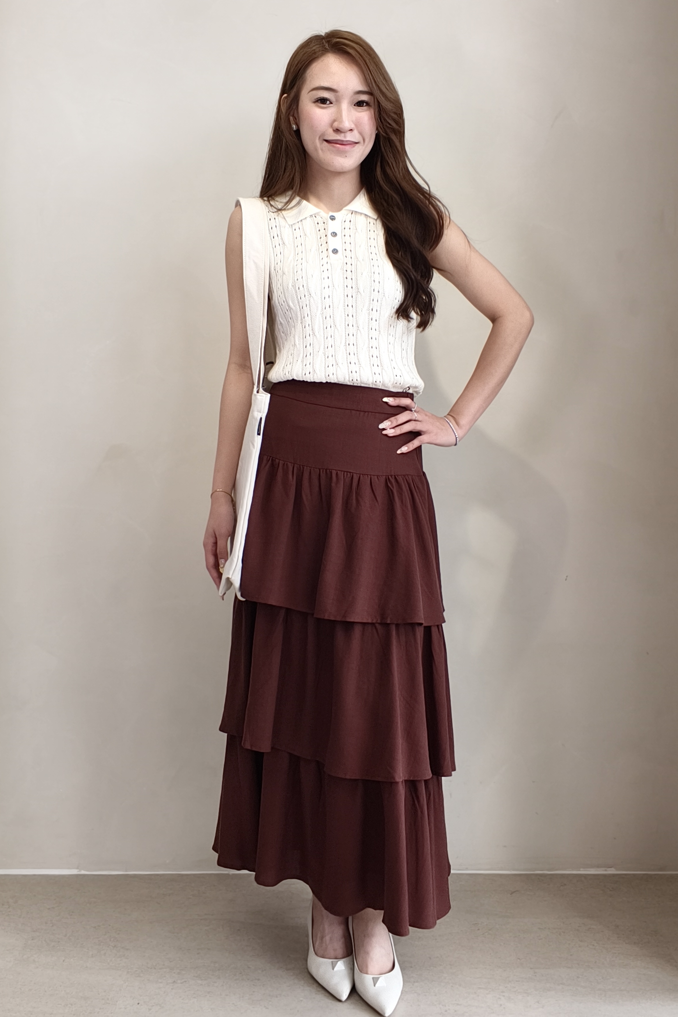 CS1433 Tiered Ruffle Midi Skirt