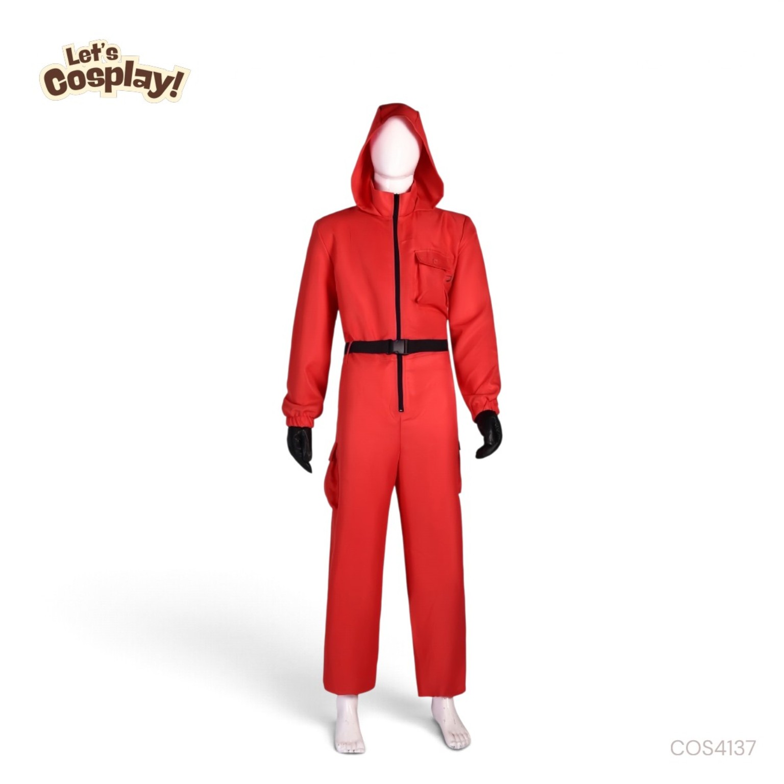魷魚遊戲主題紅衣面具人連身工裝服｜圓形三角形正方形面具｜成人萬聖節Cosplay服裝