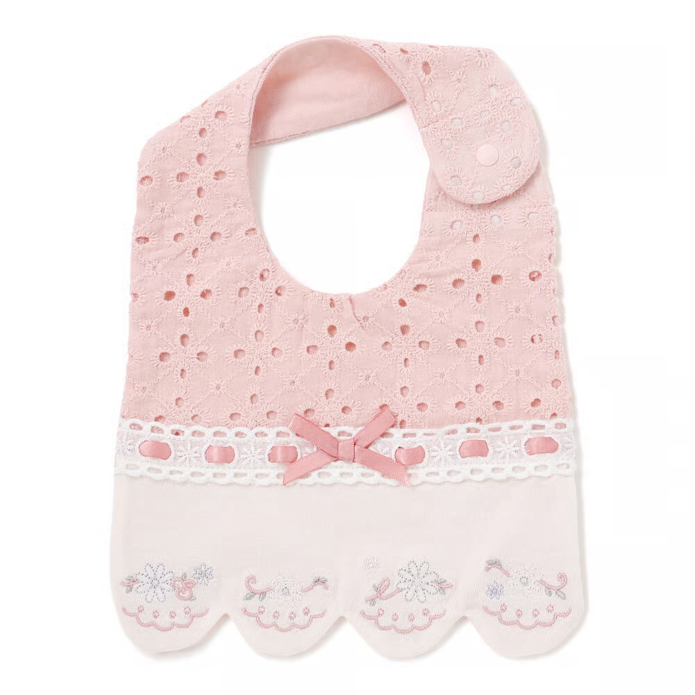 🇯🇵預訂 日本直送🇯🇵Slap Slip Baby兩色通花梯形絲帶蕾絲刺繡圍兜