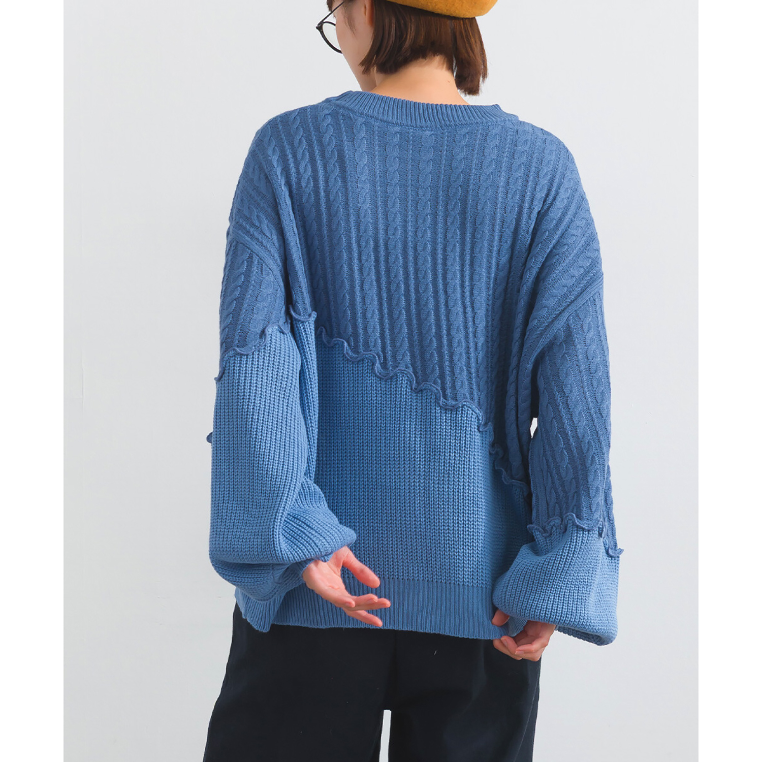 LP - 粗幼斜拼冷織毛衣 (淺藍色)