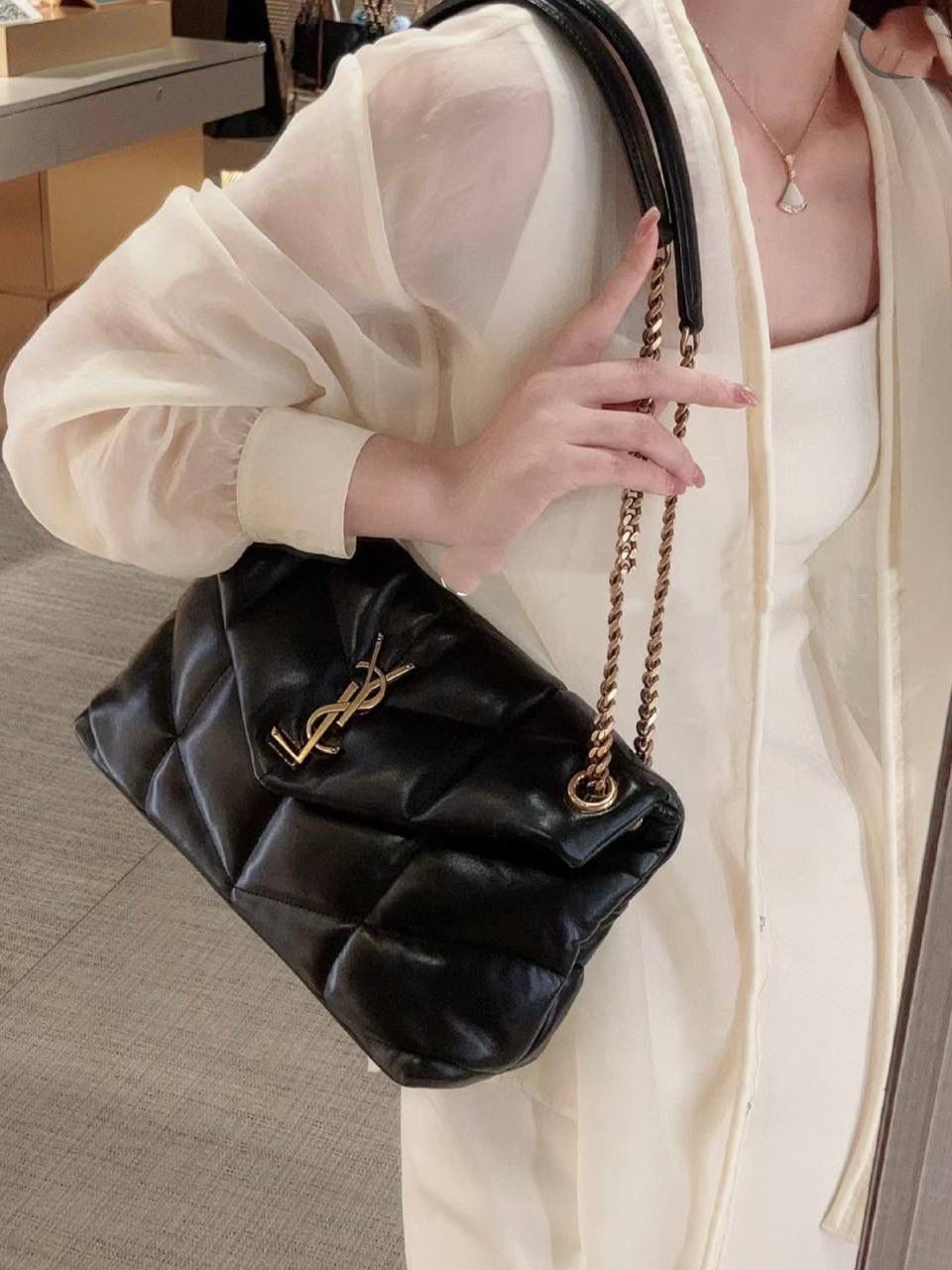 圣罗兰 YSL Puffer 小号/Toy 黑色皮革链条包