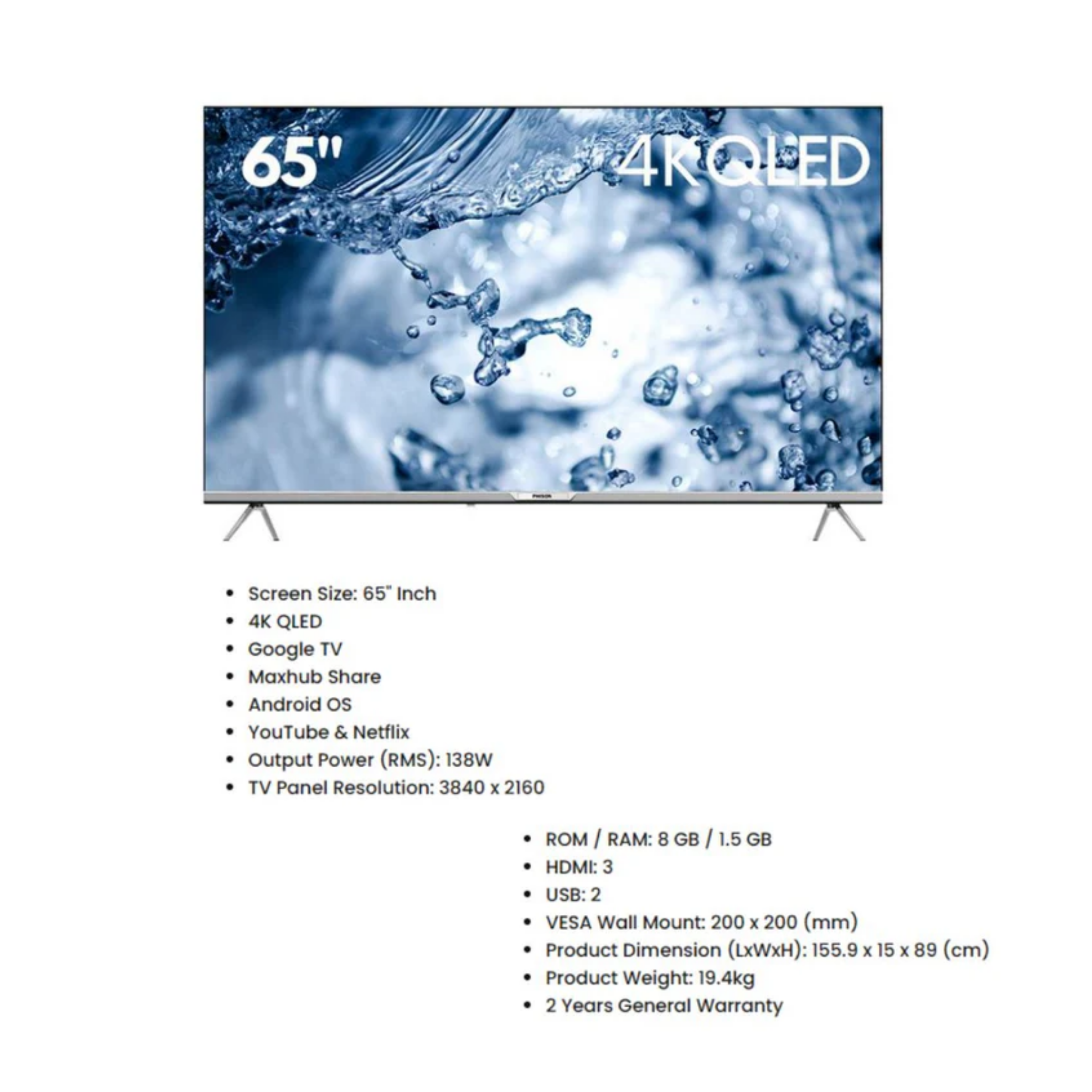 Phison 65" QLED Slim Edge Google TV PTV-Q6550G