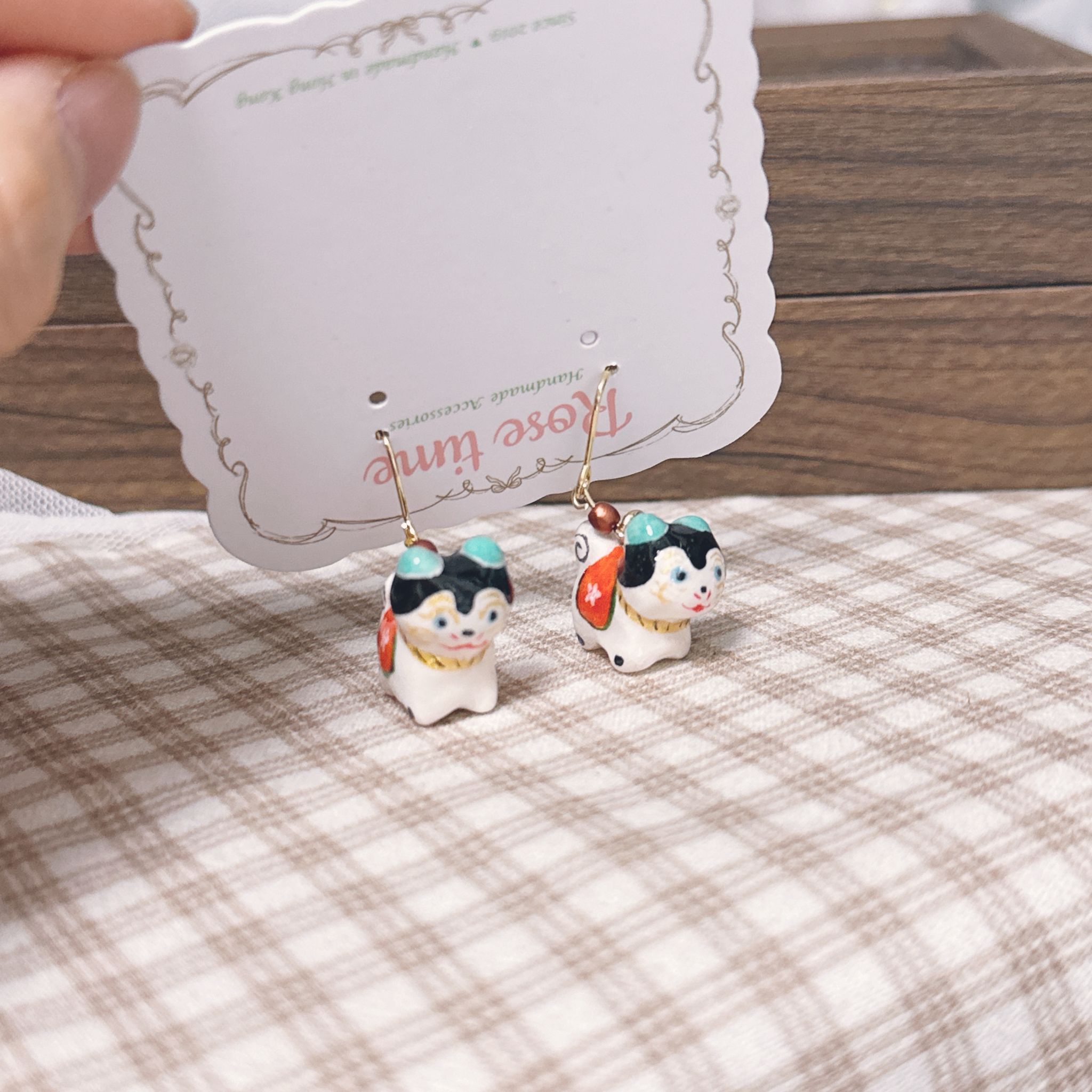 手繪 立體犬張子 緣起物 耳環