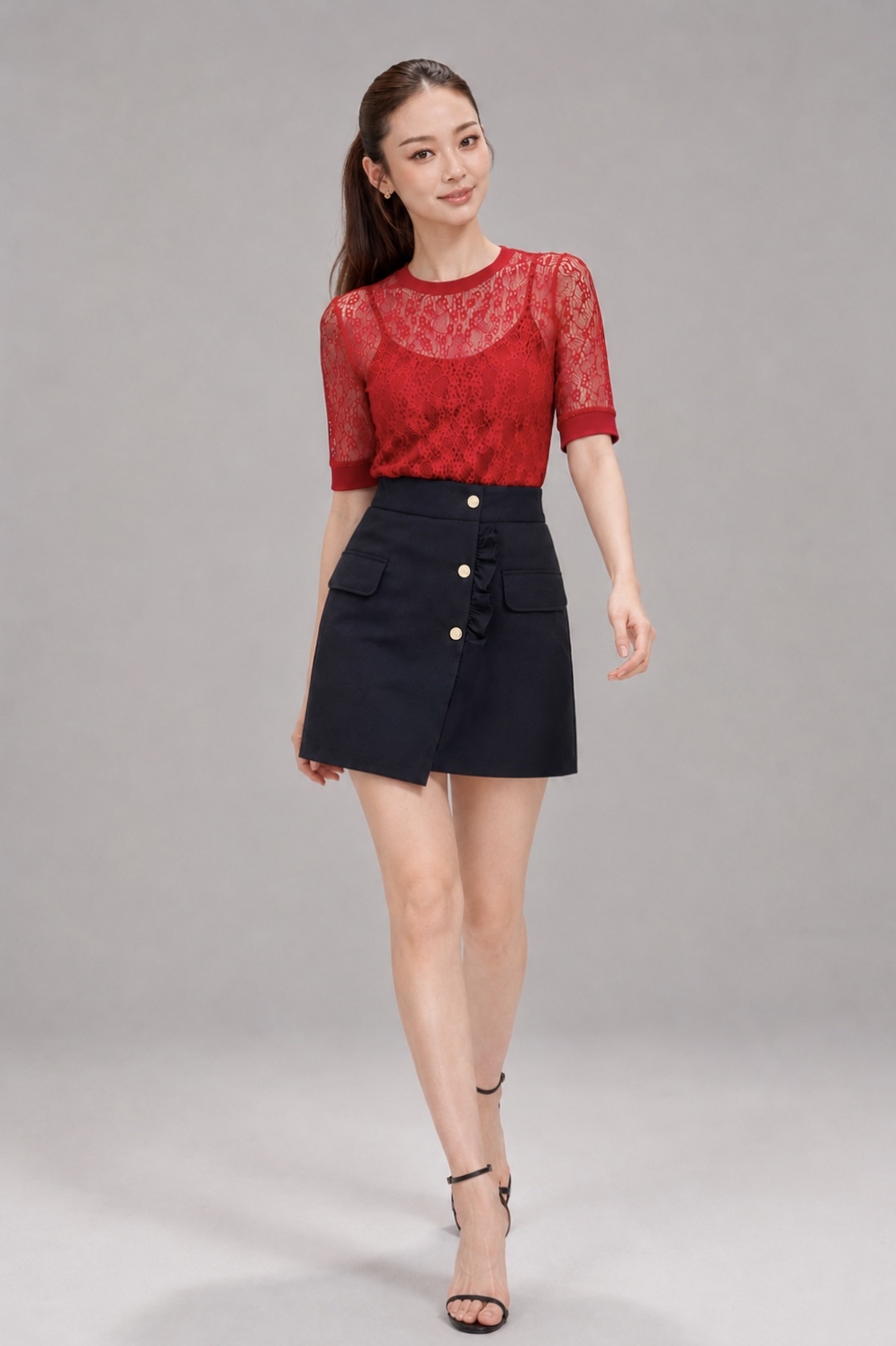 311542 Camille Lace Puff Sleeve Top