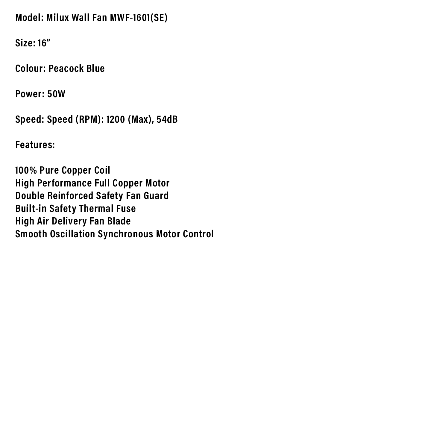 Milux 16" Wall Fan (MWF-1601 SE)