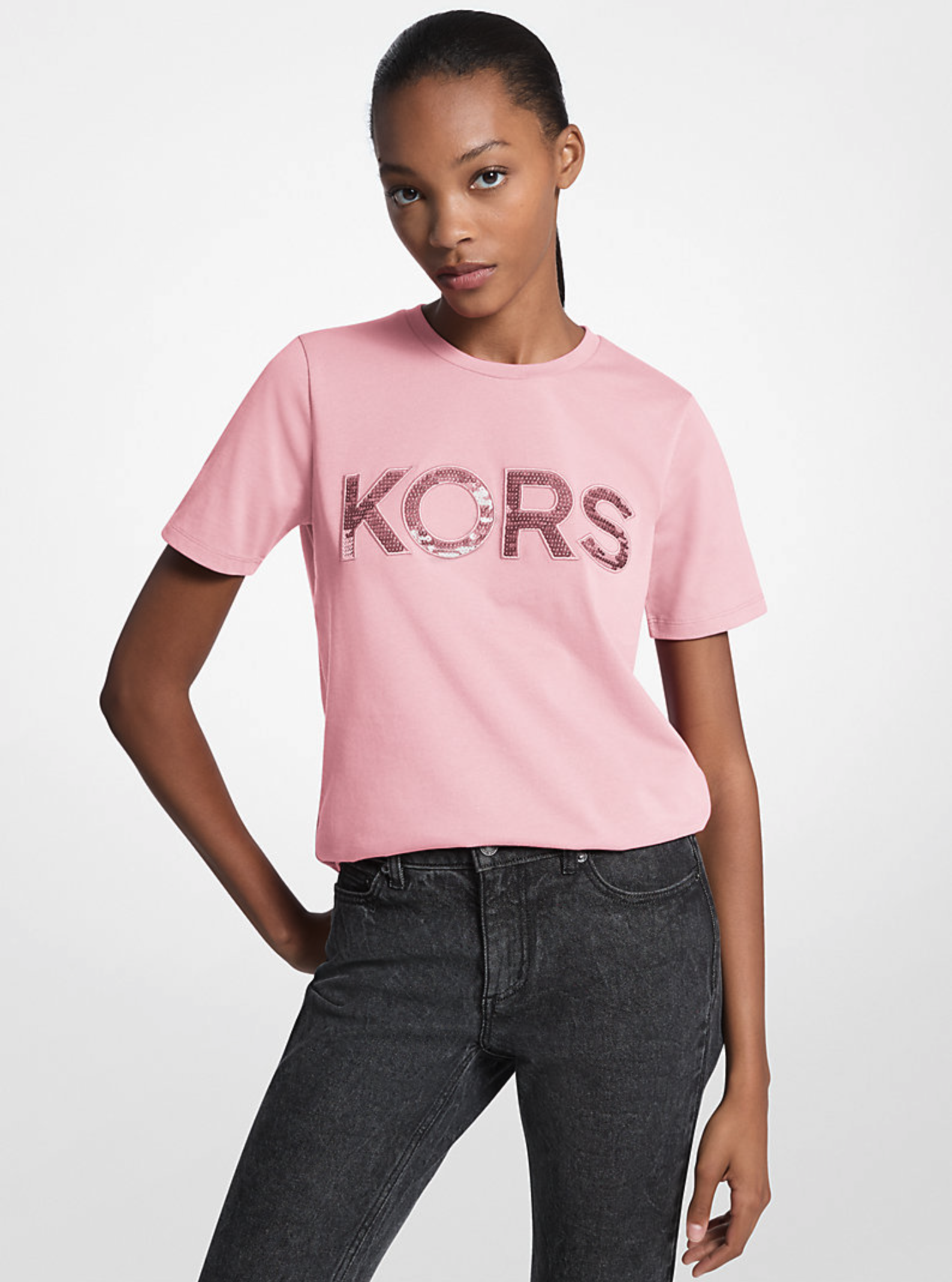 Michael Kors Sequined Logo Cotton T-Shirt