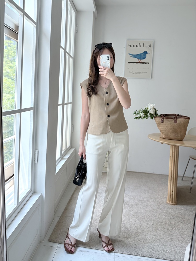 Topstitched Cooling Slacks (Ivory)