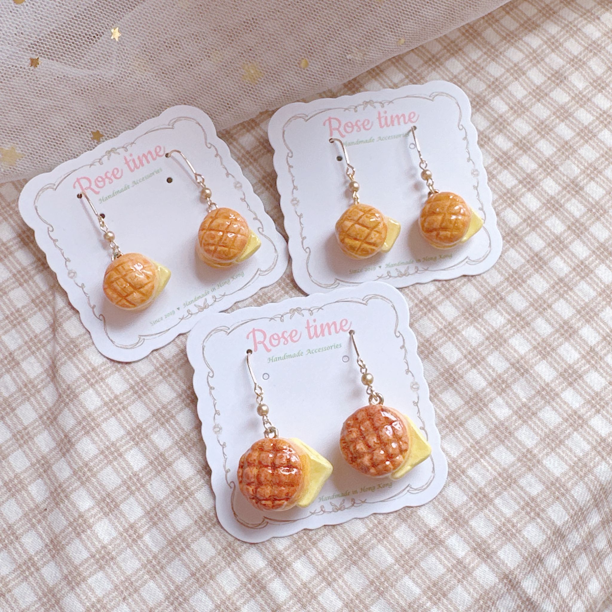 手繪 港式菠蘿油 耳環