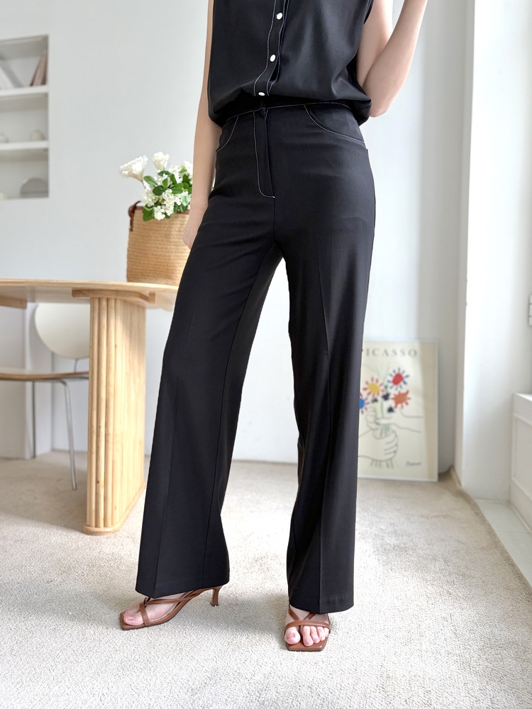 Topstitched Cooling Slacks (Black)
