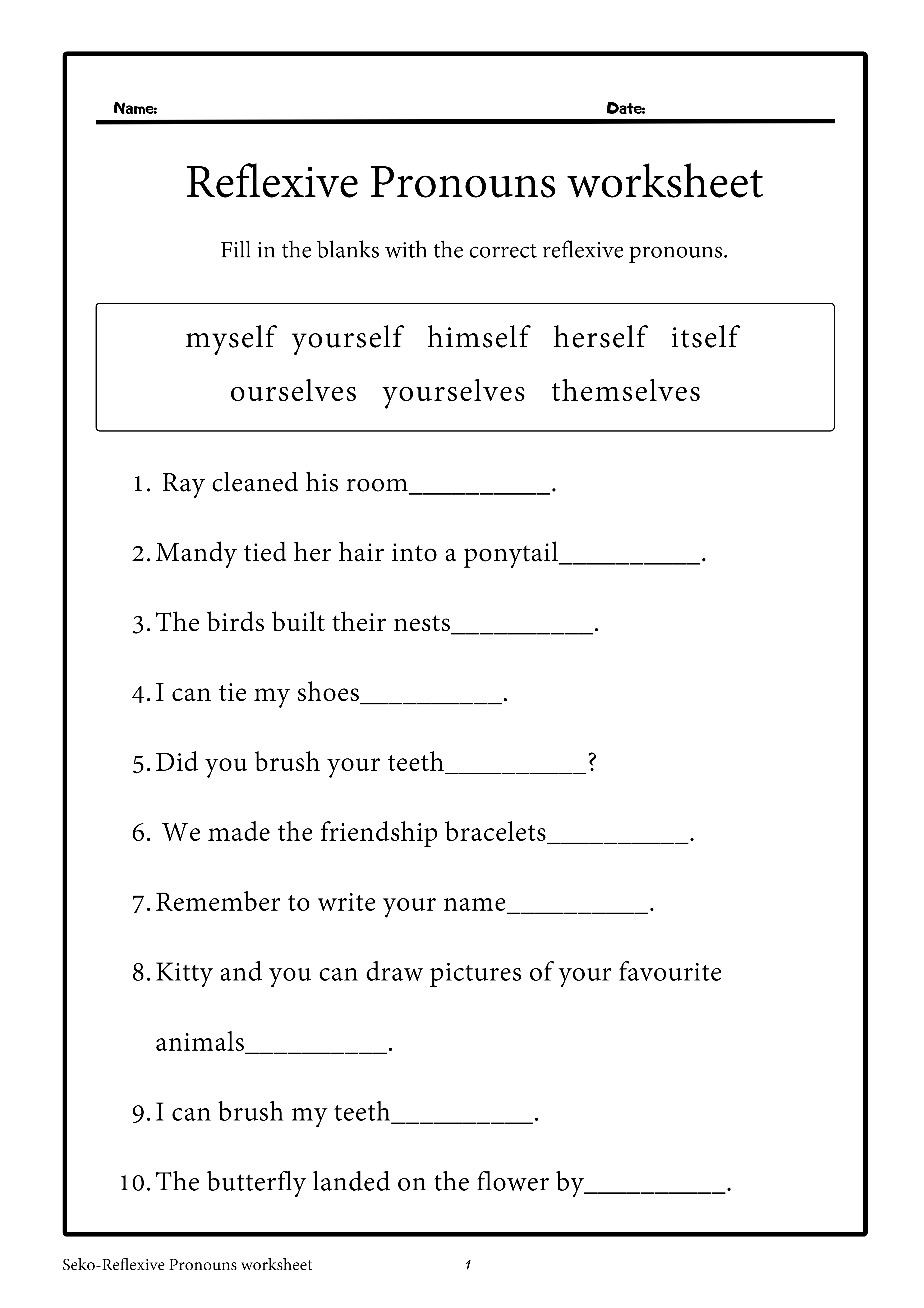 Reflexive Pronouns worksheet