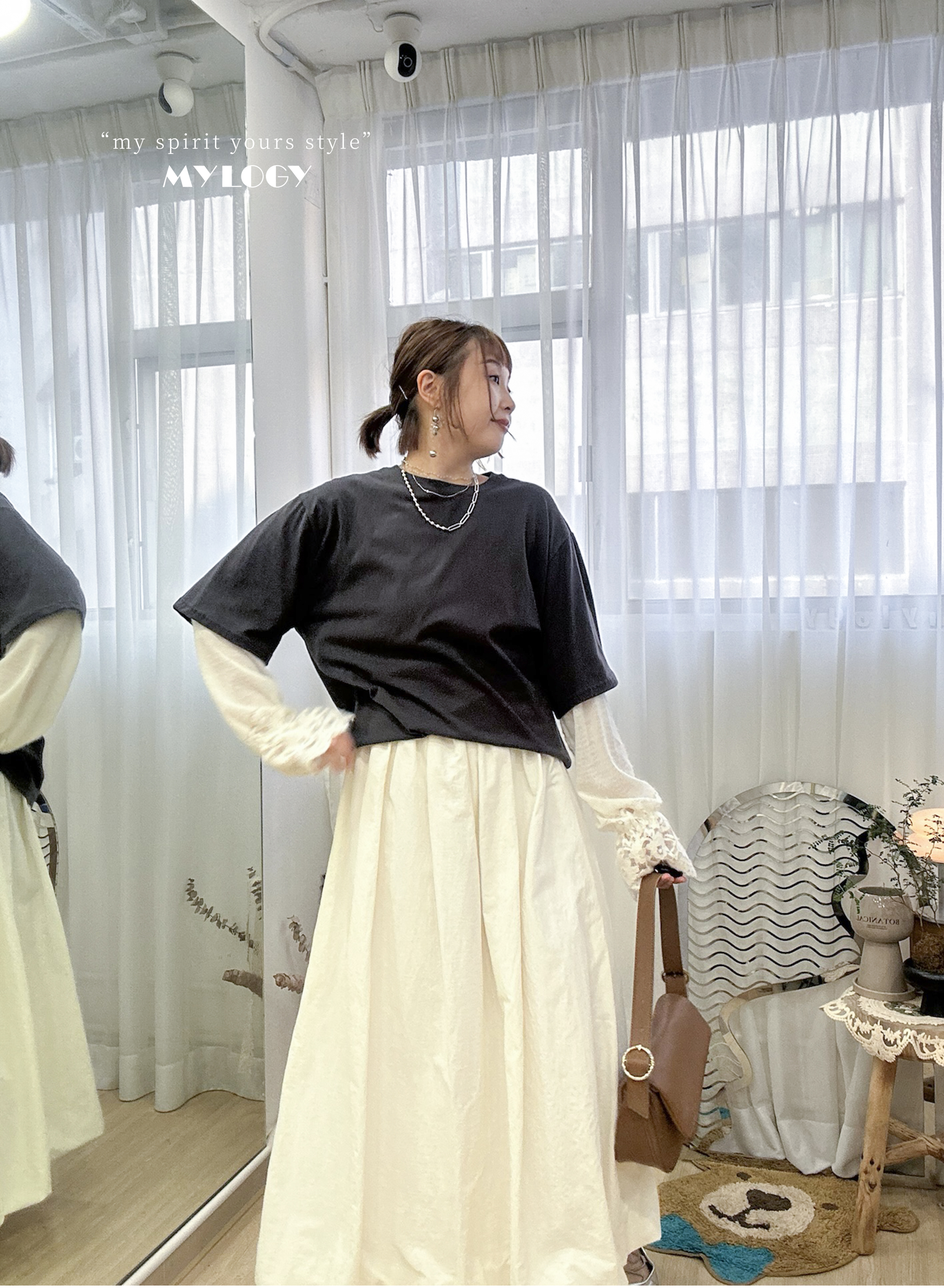 很懶但我很浪漫～假兩件Lace拼接Tee AI0001