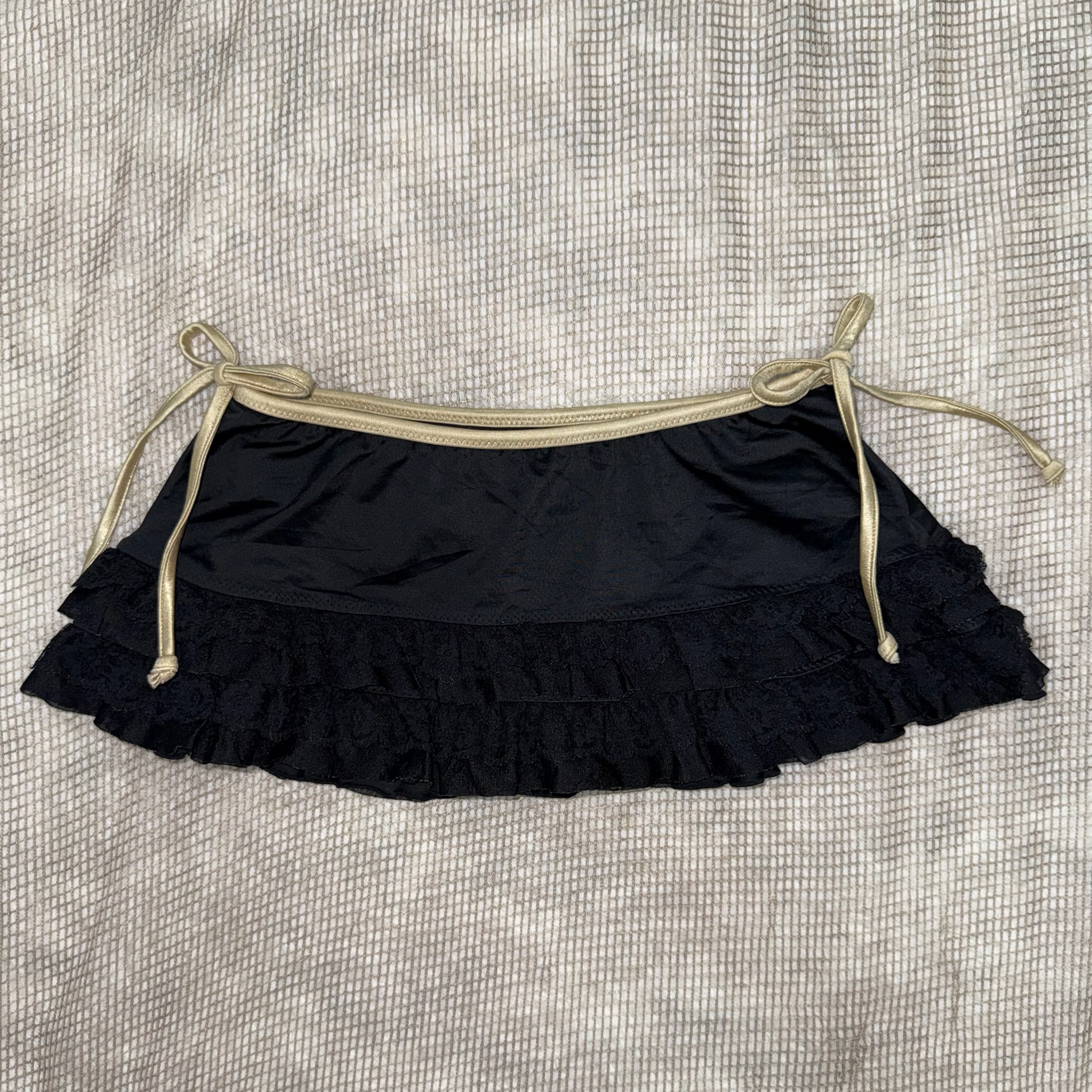 Black Mini Skirt with Gold Metallic Side Ties
